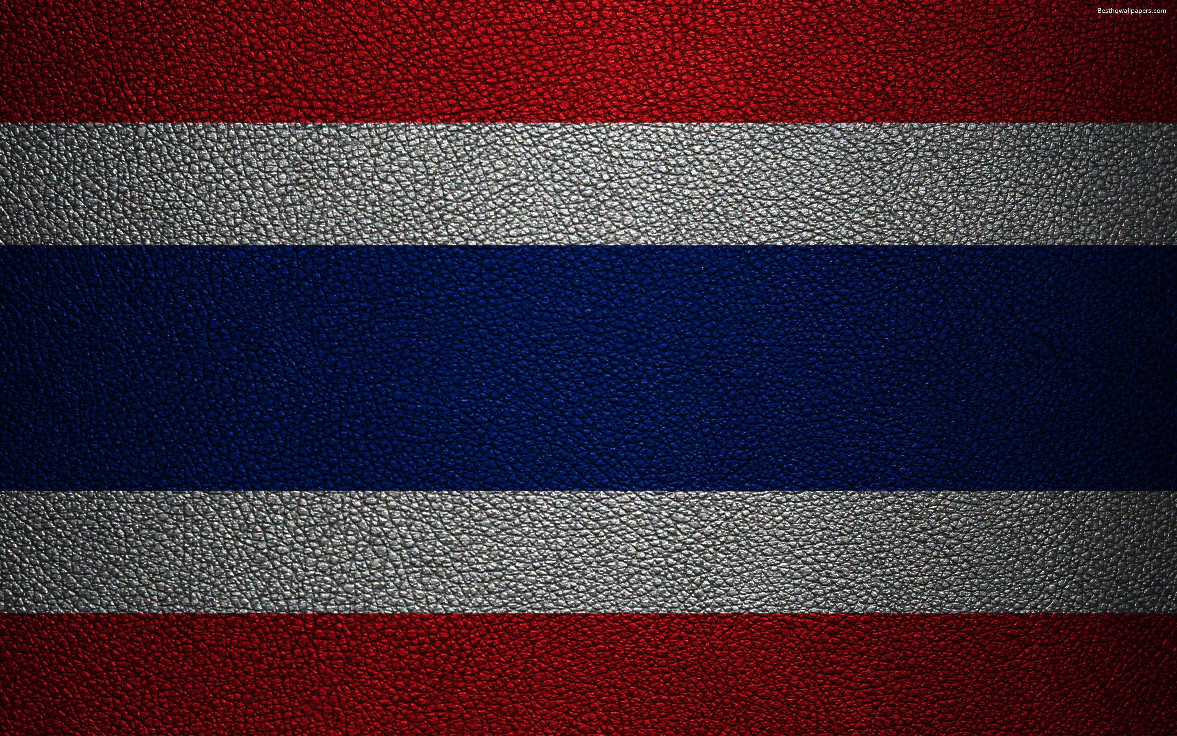 3840x2400 Download wallpaper Flag of Thailand, 4k, leather texture, Thailand, Desktop