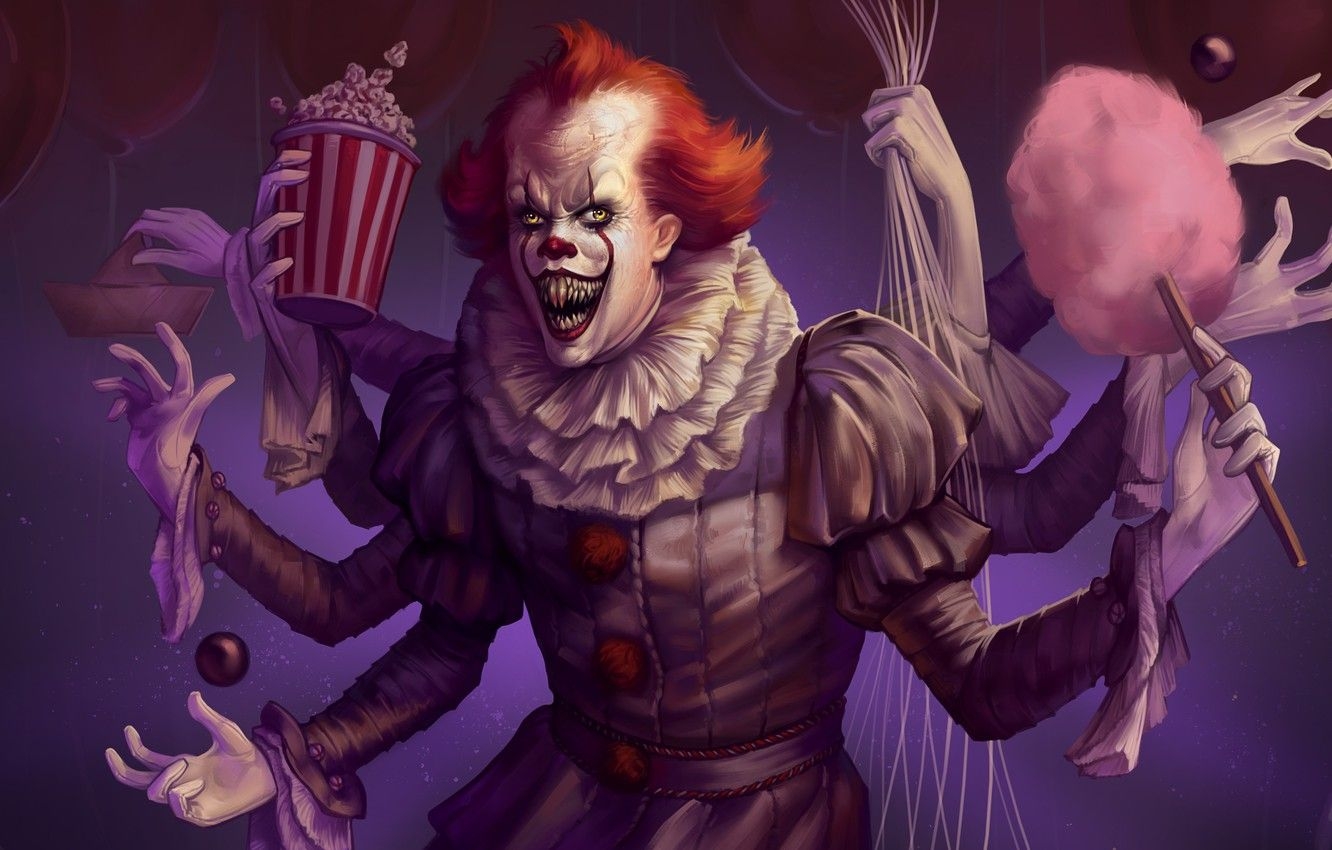 1340x850 Wallpaper clown, art, many hands, Artwork, It, Pennywise, Desktop