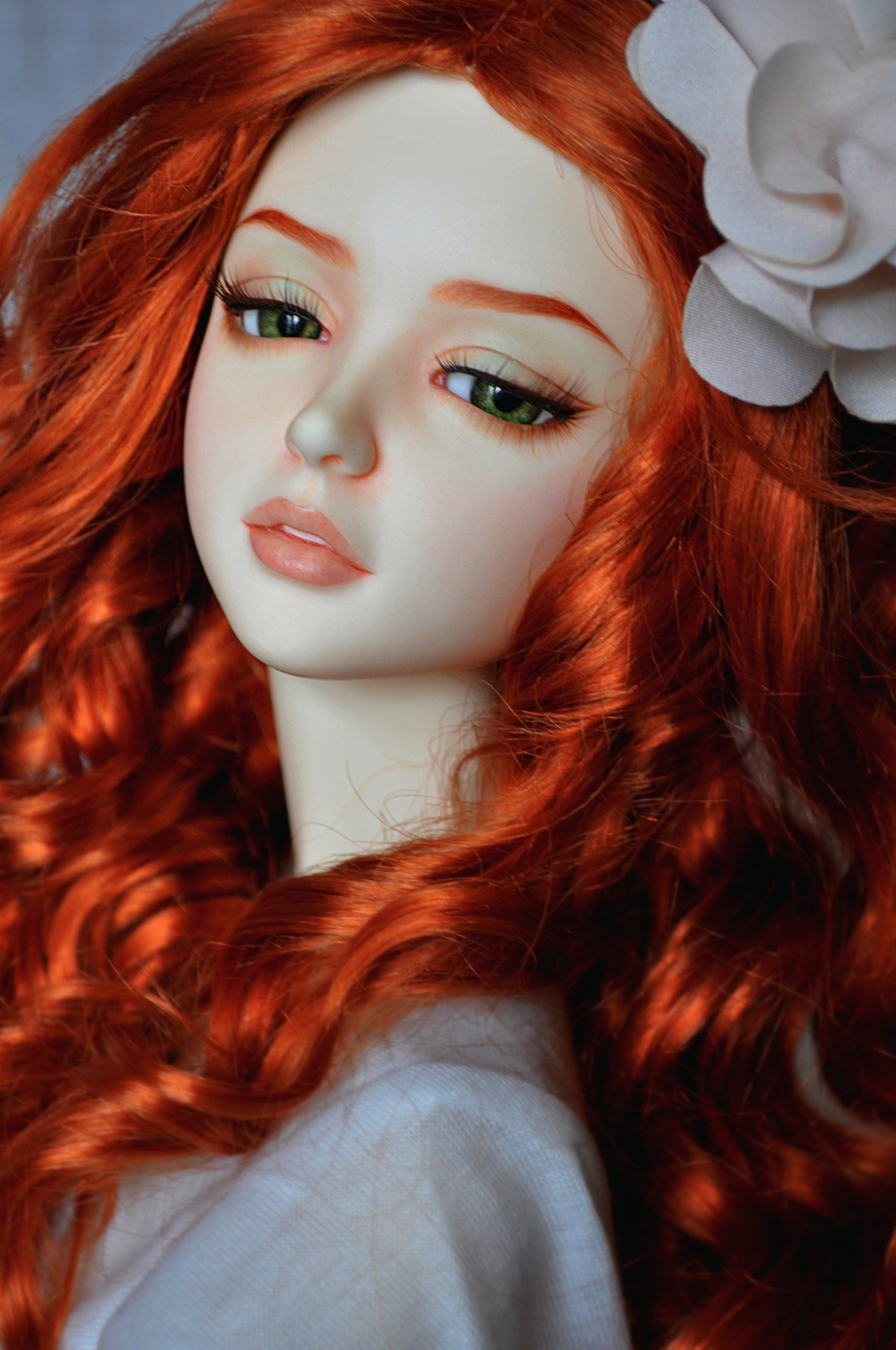 2850x4290 Toys doll baby long hair girl beautiful red hair green eyes, Phone