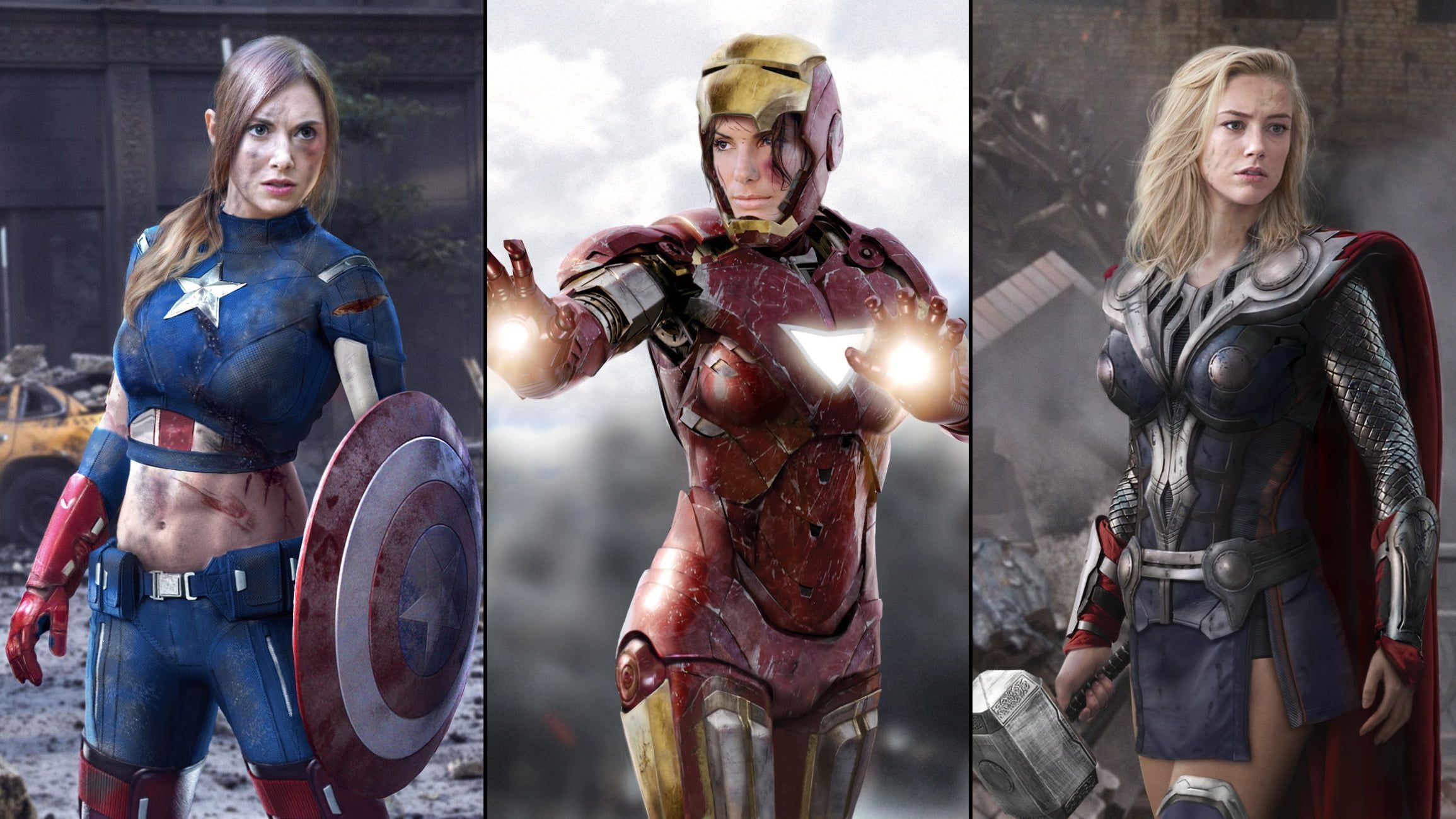 2310x1300 Captain America, Iron Man, And Thor Wallpaper, Female Parody, Desktop