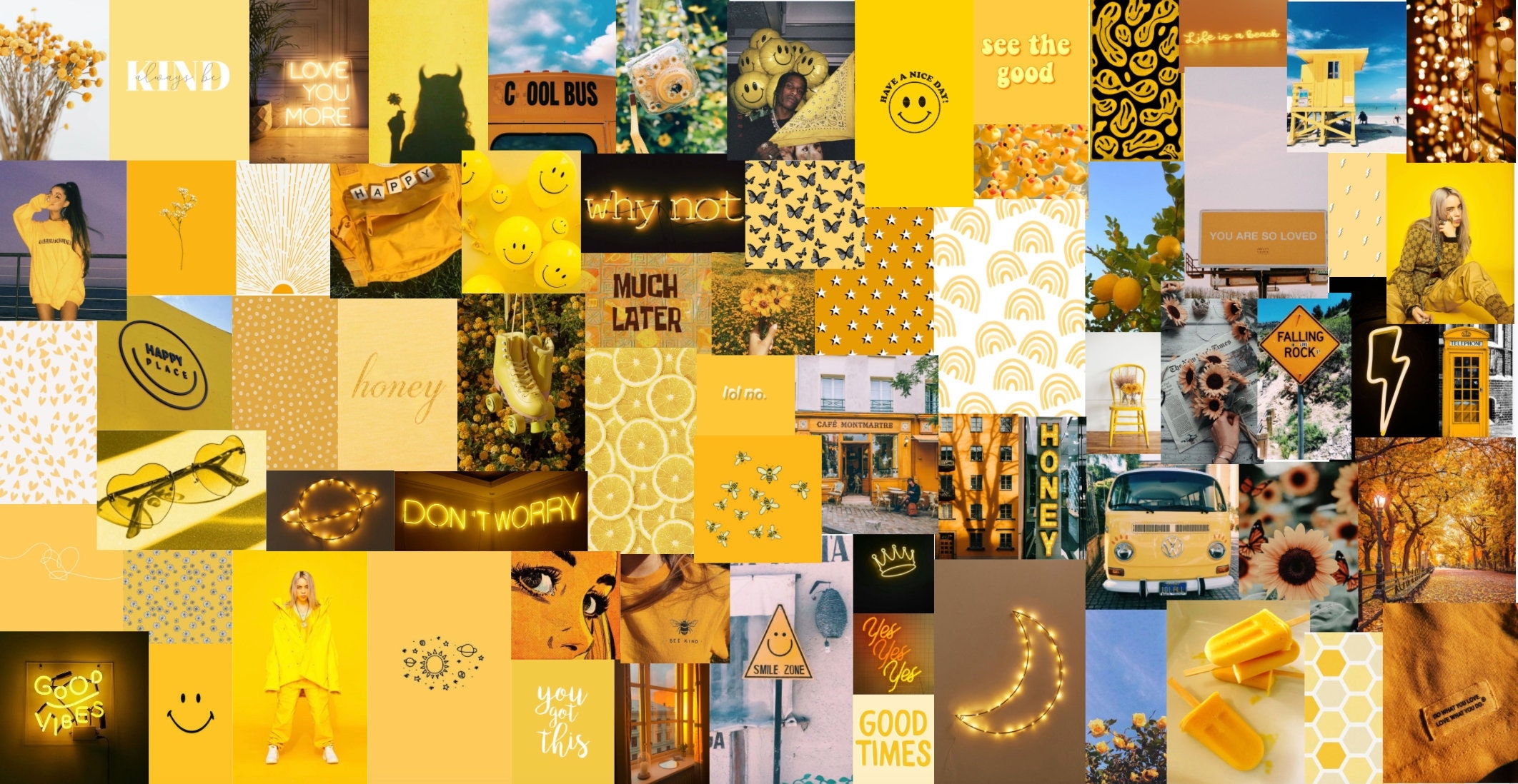 2130x1100 Trendy Yellow Happy Vibes Wall Collage Kit Digital Download, Desktop