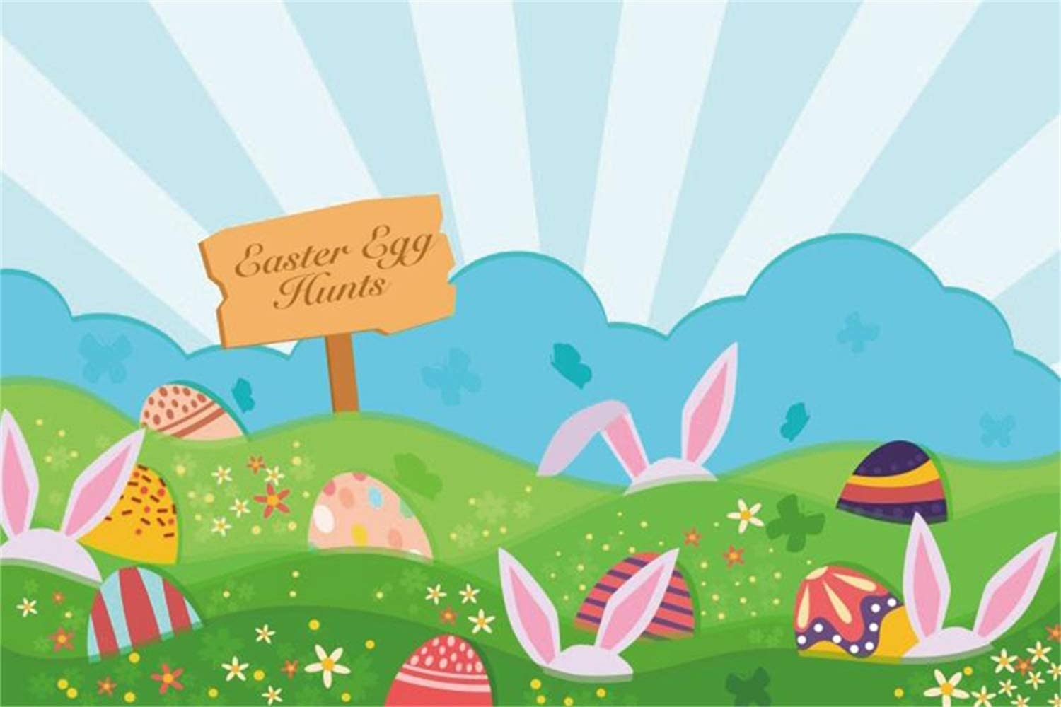 1500x1000 Amazon.com, Laeacco Vinyl 5x3ft Cartoon Easter Day Backdrops Easter Egg Hunts Wooden Sign Colorful Funny Easter Eggs Big Cute Bunny Ears Floral Grassland Radial Stripes Background Community Activities Banner, Desktop