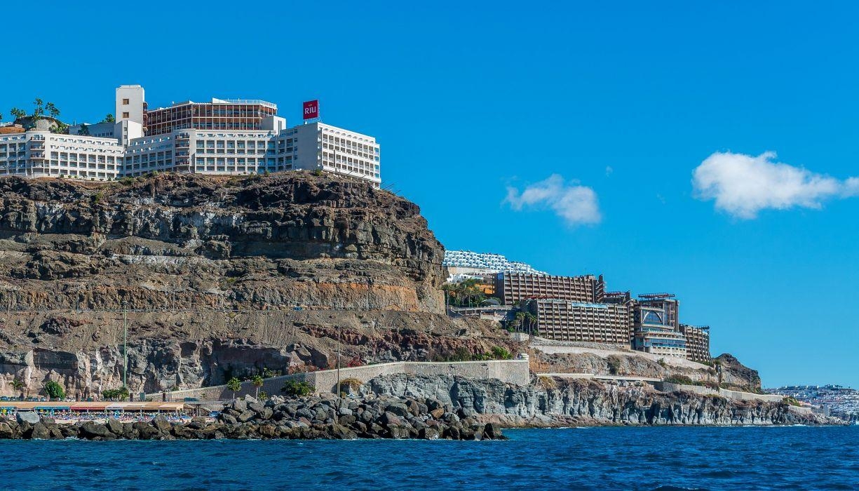 1230x700 Spain Houses Sea Canary Islands Crag Puerto Rico Gran Canaria Cities, Desktop