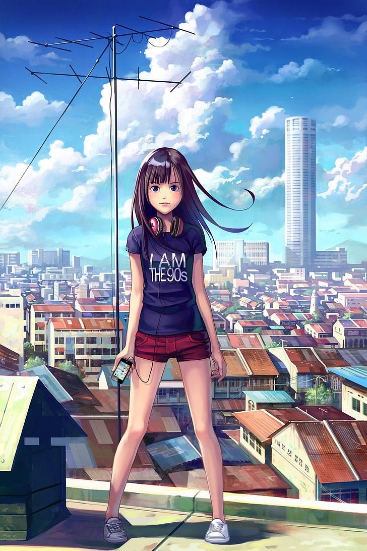 730x1100 HD wallpaper: iPhone, 90s, city, anime, original characters, Phone