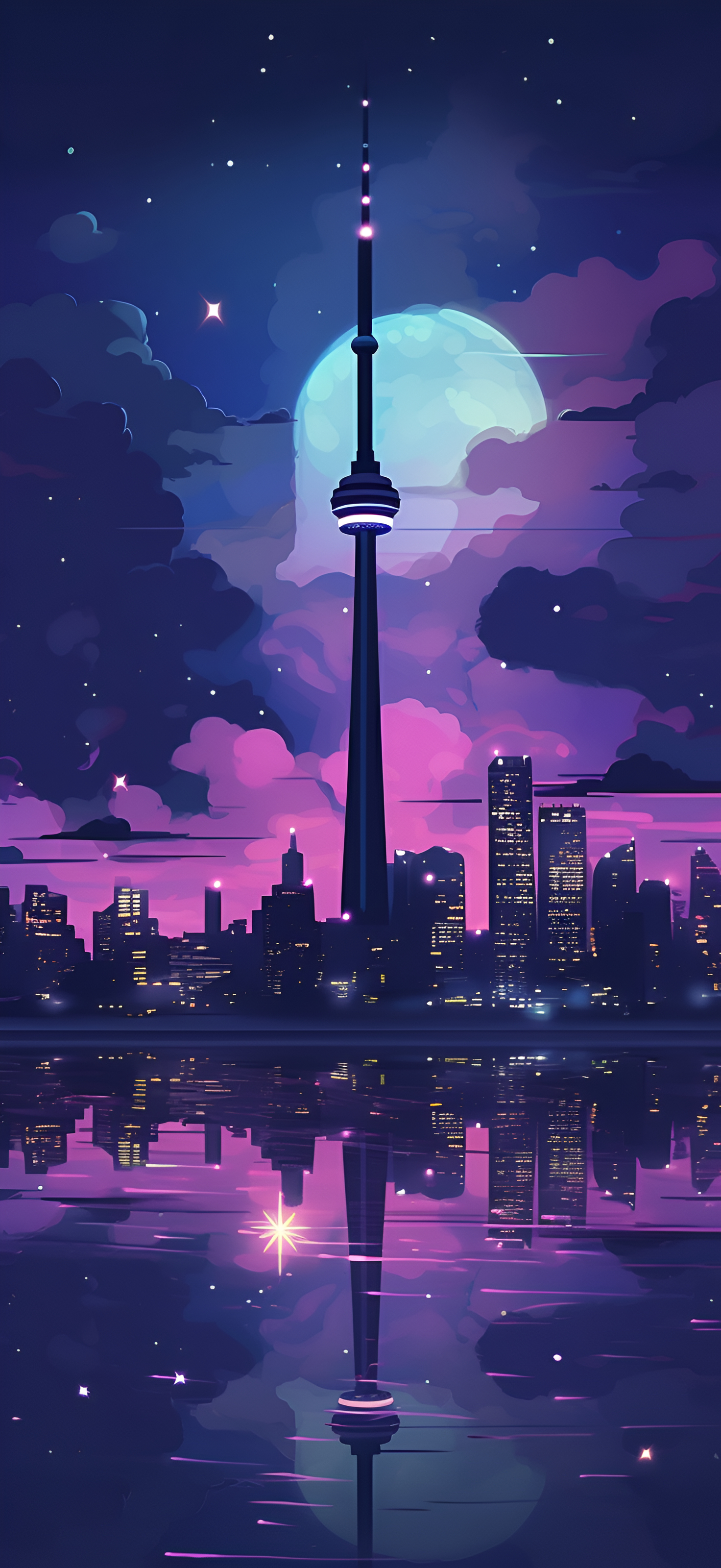 1480x3200 Toronto Skyline: Soft Lavender, Phone