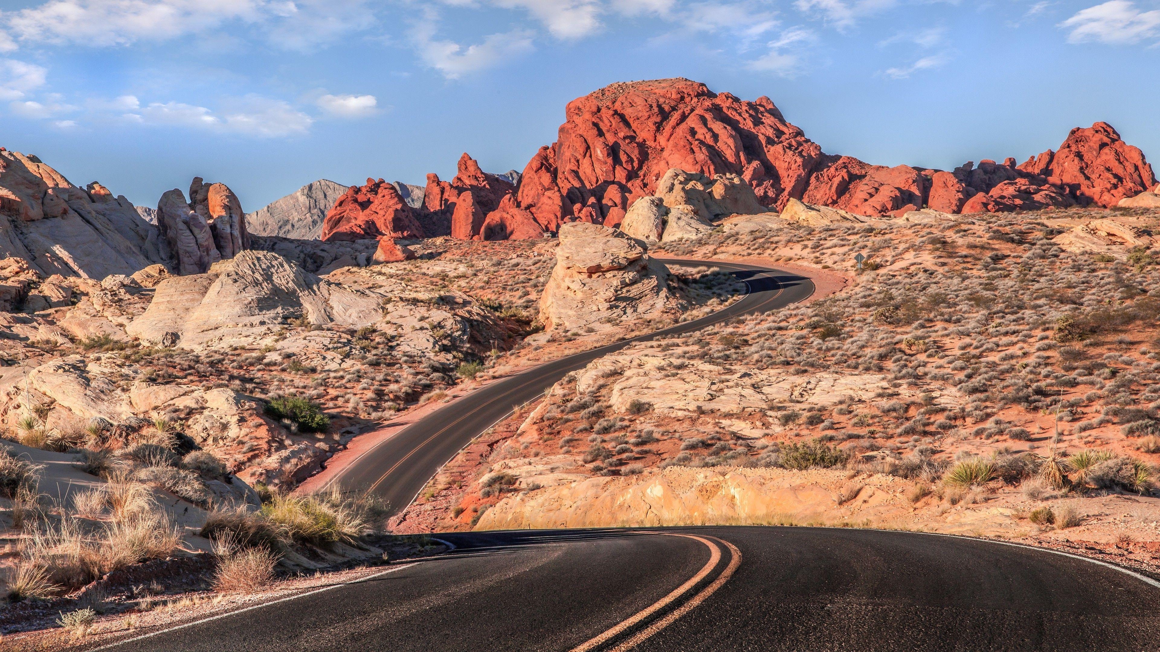 3840x2160 road, Mountain, Desert, Clouds, Warm Colors, Landscape, Nevada, Desktop