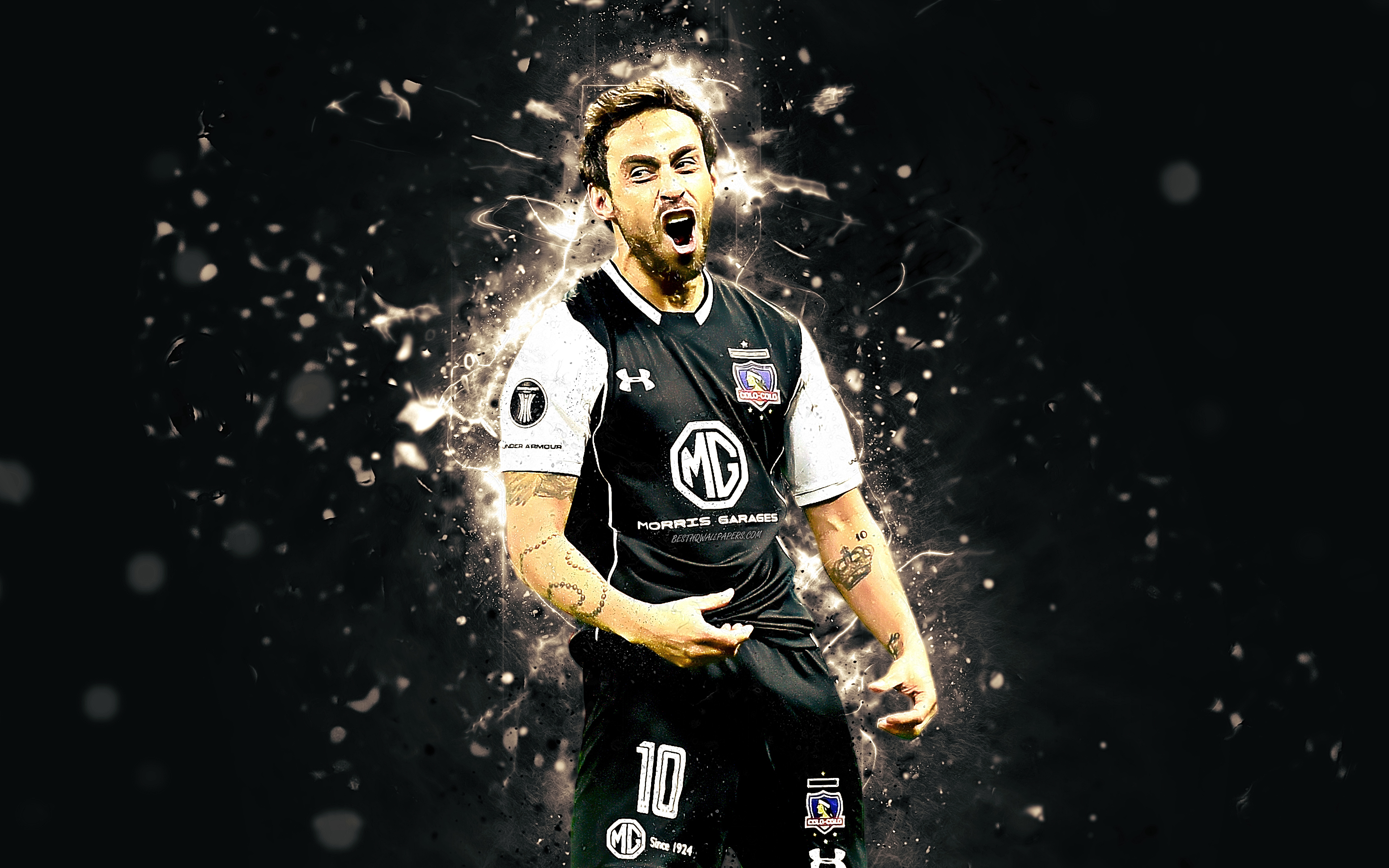 3840x2400 Download Wallpaper Jorge Valdivia, 4k, Chilean Footballer, Colo Colo FC, Chilean Primera Division, Valdivia, Soccer, Neon Lights For Desktop With Resolution. High Quality HD Picture Wallpaper, Desktop