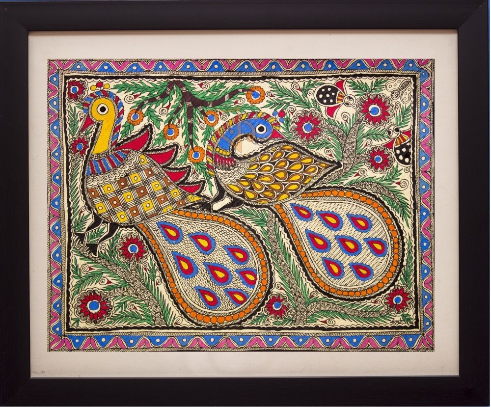 1000x830 Peacocks Madhubani Painting By Kalaviti Arts Cloth, Funky Kitchen, Desktop