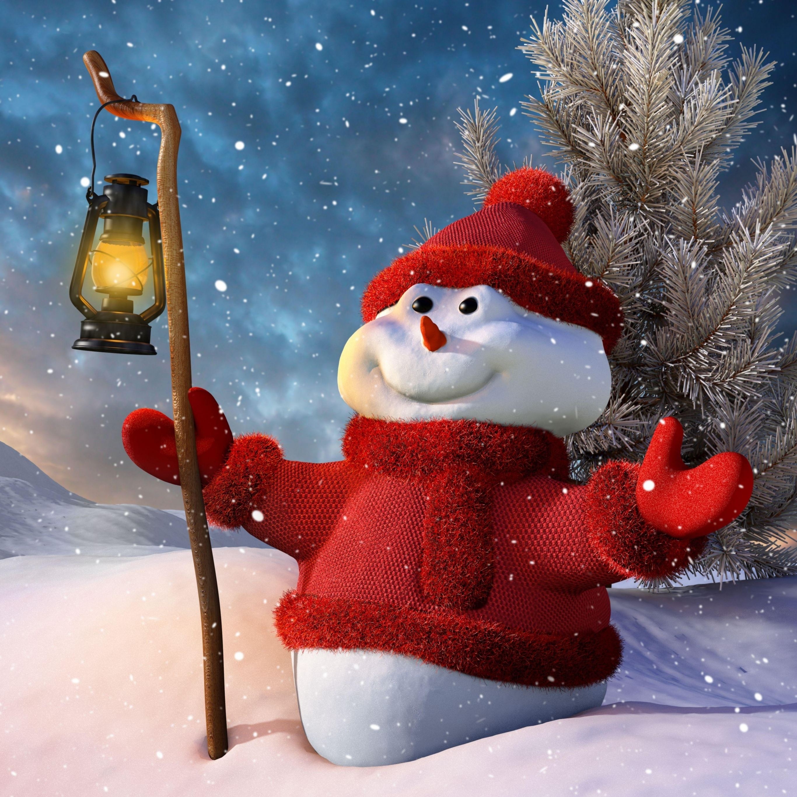 2740x2740 Christmas snowman iPad Pro Wallpaper Free Download, Phone