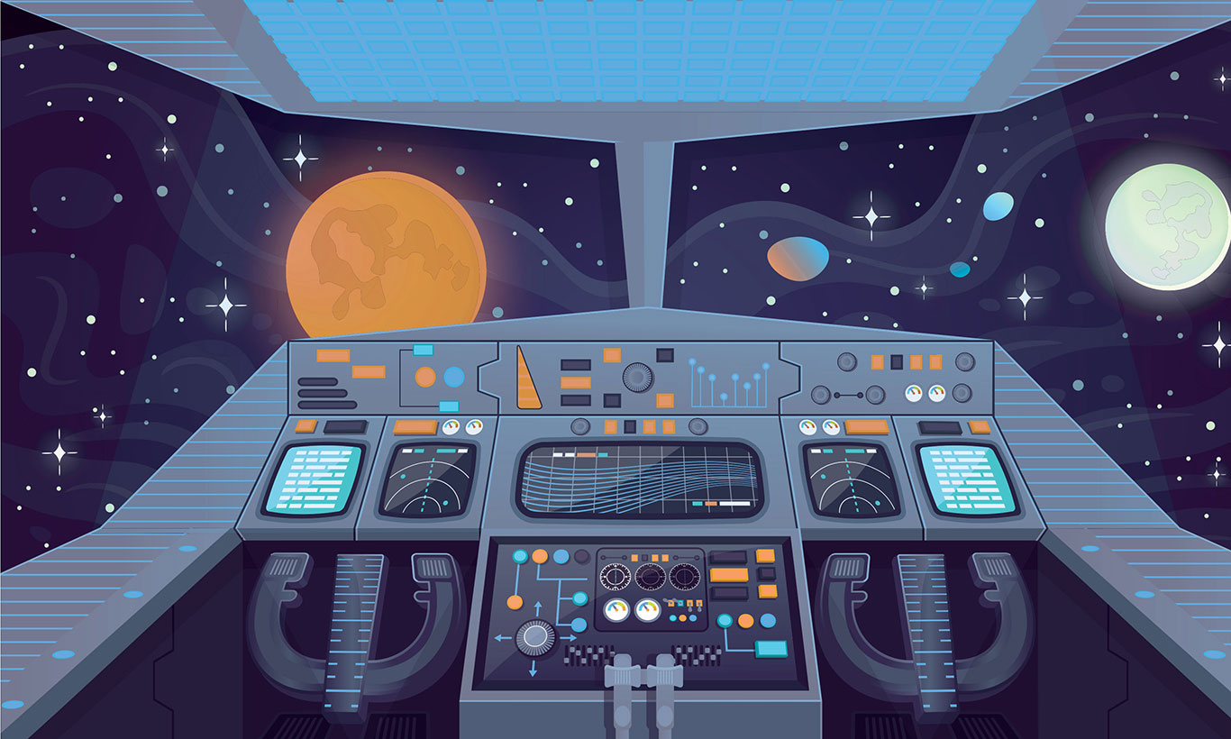 1370x820 Childrens Spaceship Cockpit Wallpaper Mural, Desktop