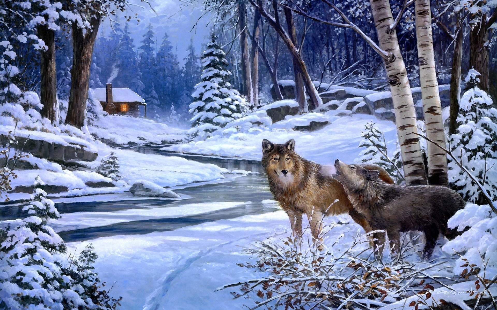 1920x1200 Winter Wood Cabin Wolves Creek wallpaper. Winter Wood, Desktop