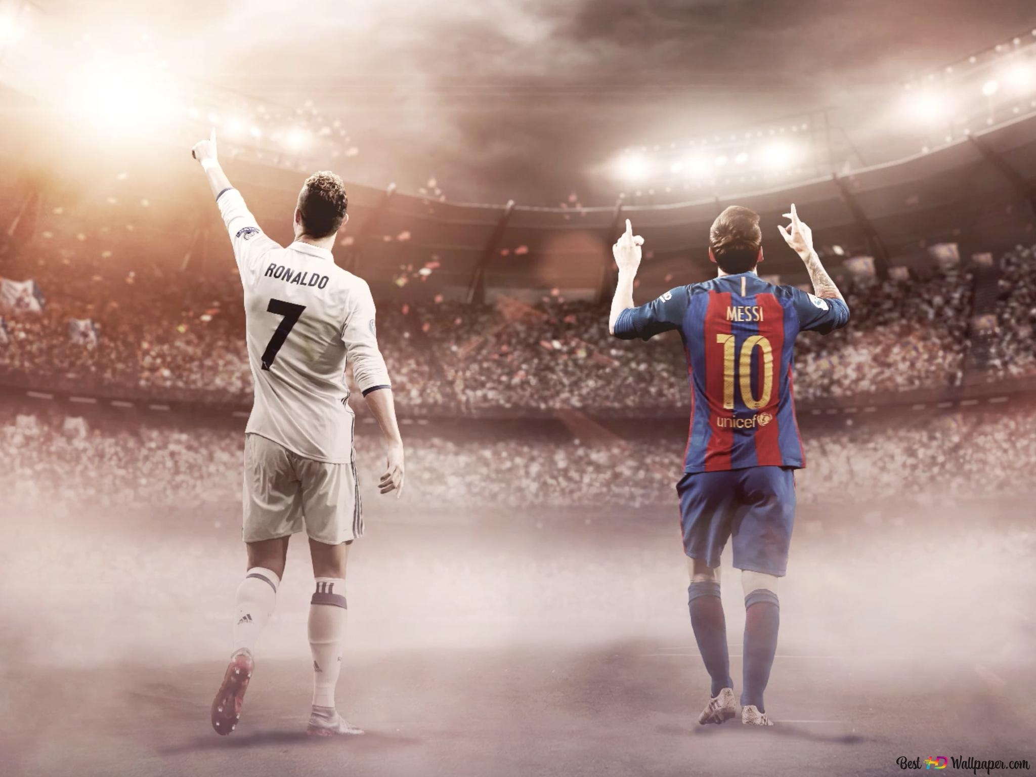 2050x1540 Ronaldo & Messi greeting the audiance together 2K wallpaper download, Desktop