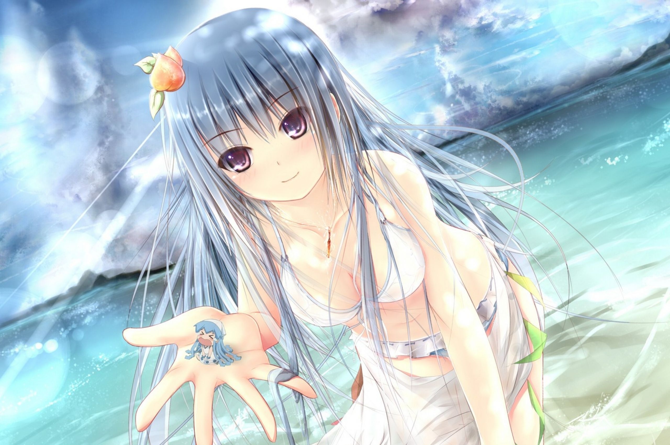 2560x1700 Free download Anime Girl Hair Swimsuit Sea Sun Summer Wallpaper, Desktop