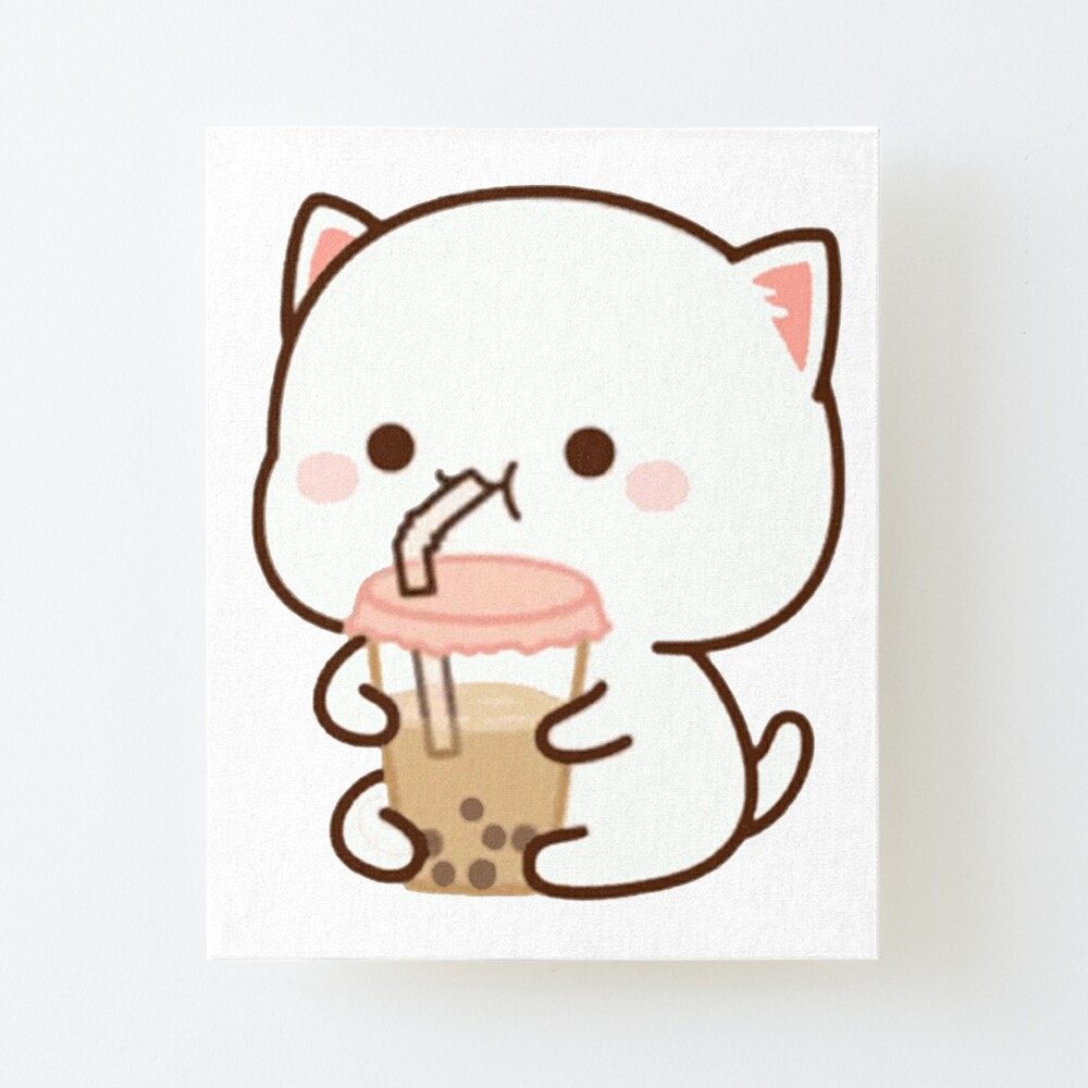 1000x1000 cat drinking bubble tea Art Board Print, Phone