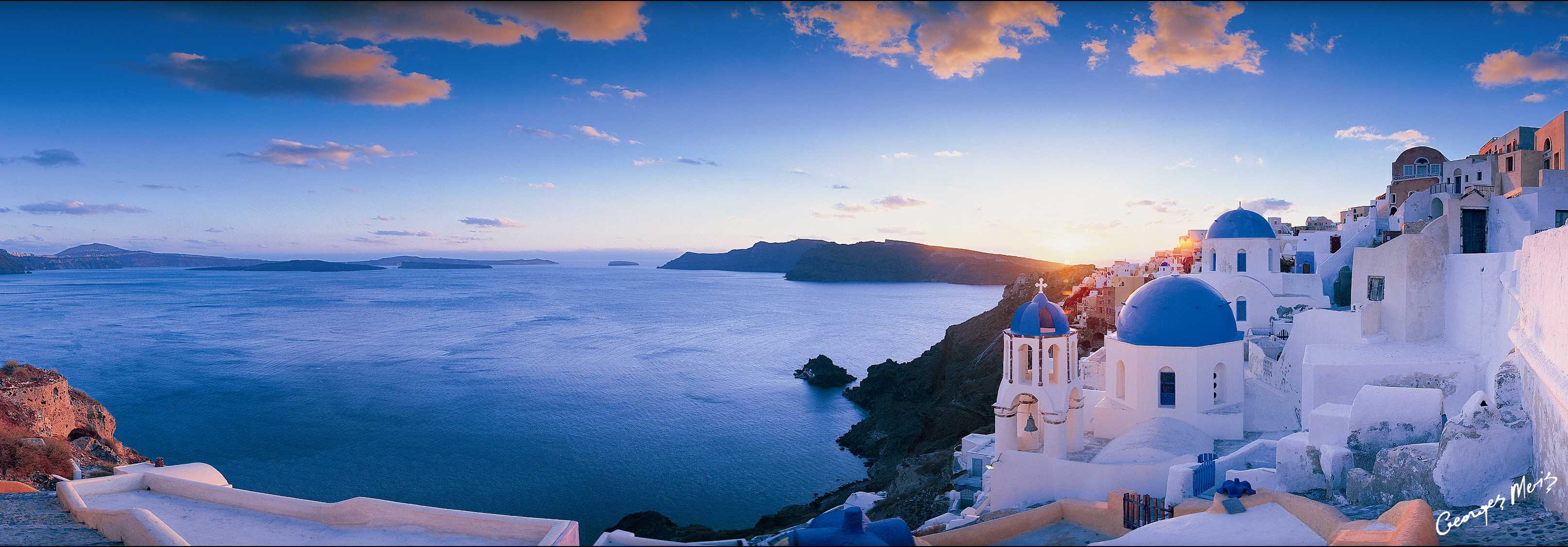 3240x1130 Wallpaper Greece Oia Santorini 2880x1800PX Santorini Greece, Dual Screen