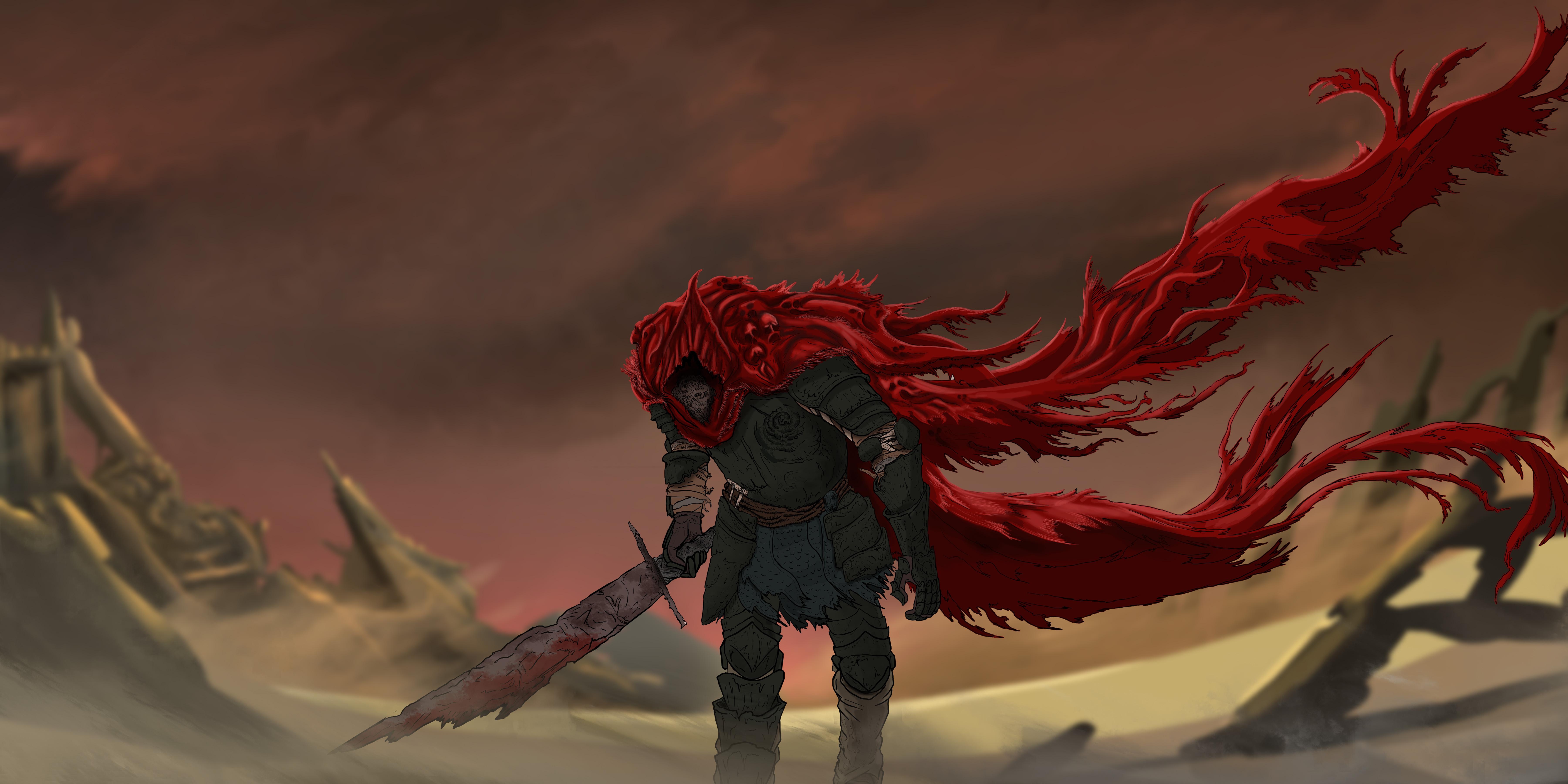 7200x3600 Slave Knight Gael fan art I made. One I did this time last year, the other I just finished, Dual Screen