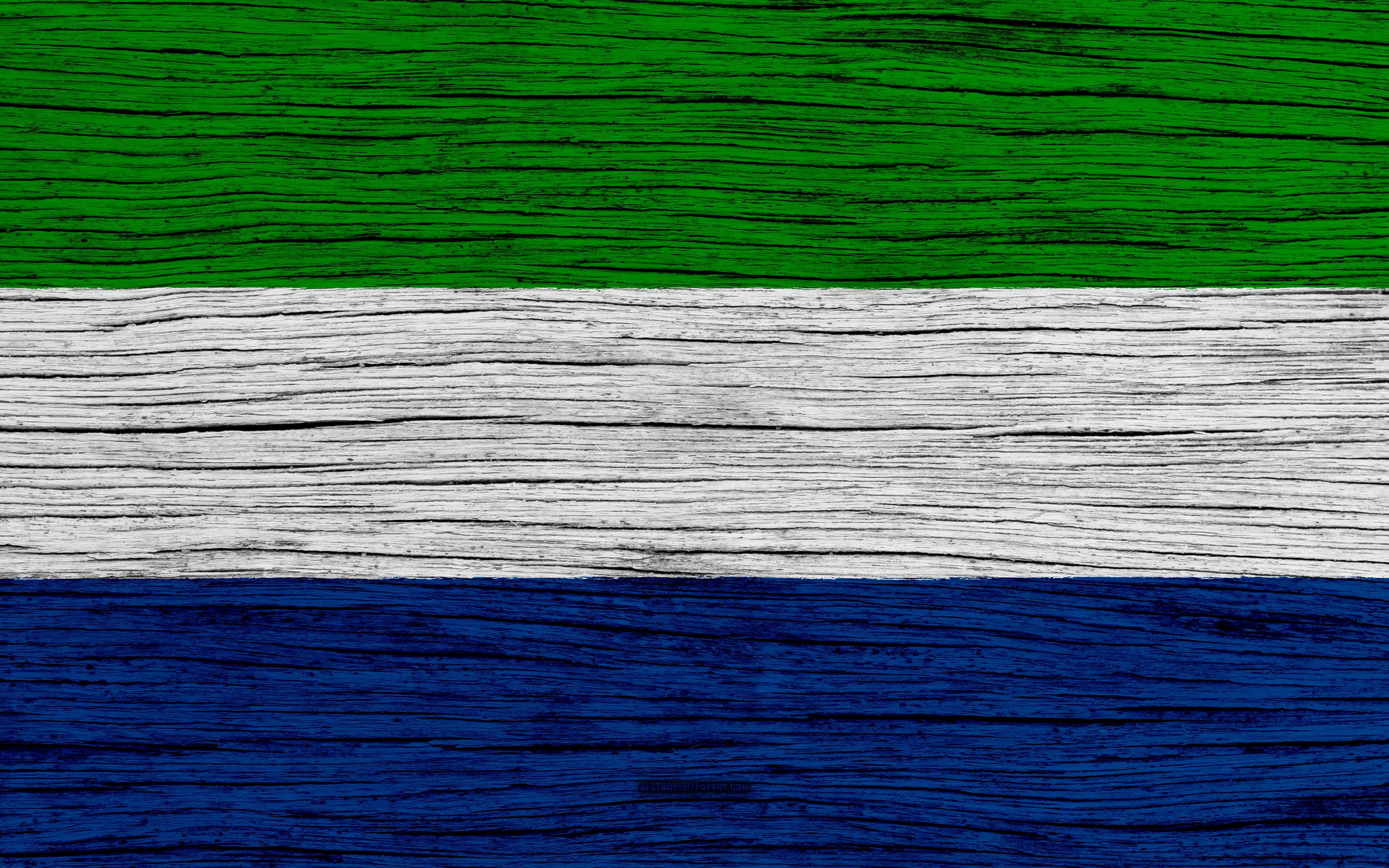 3840x2400 Download wallpaper Flag of Sierra Leone, 4k, Africa, wooden texture, Desktop