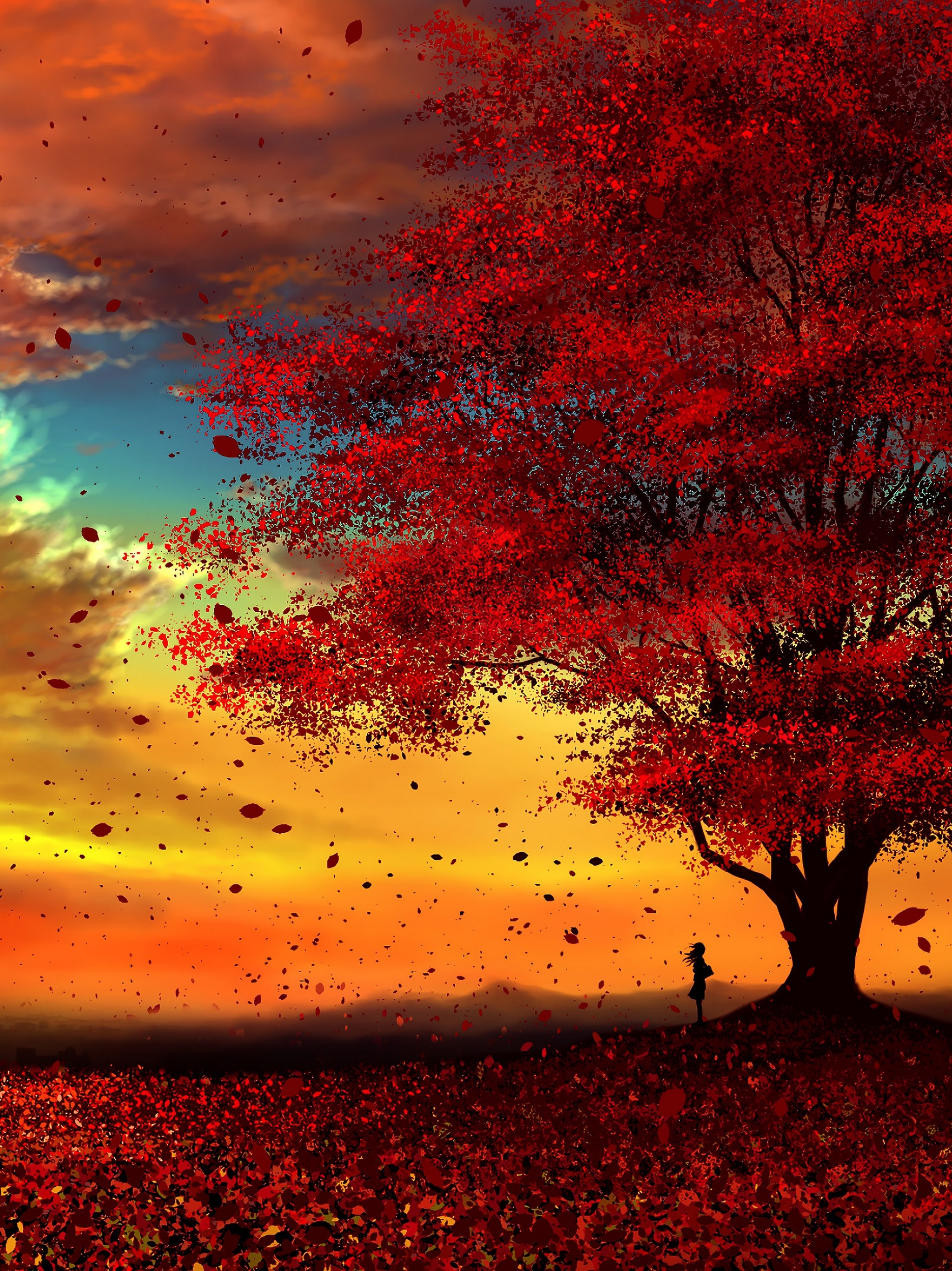 2050x2740 Anime Autumn Scenery Sunset 4K Wallpaper, Phone