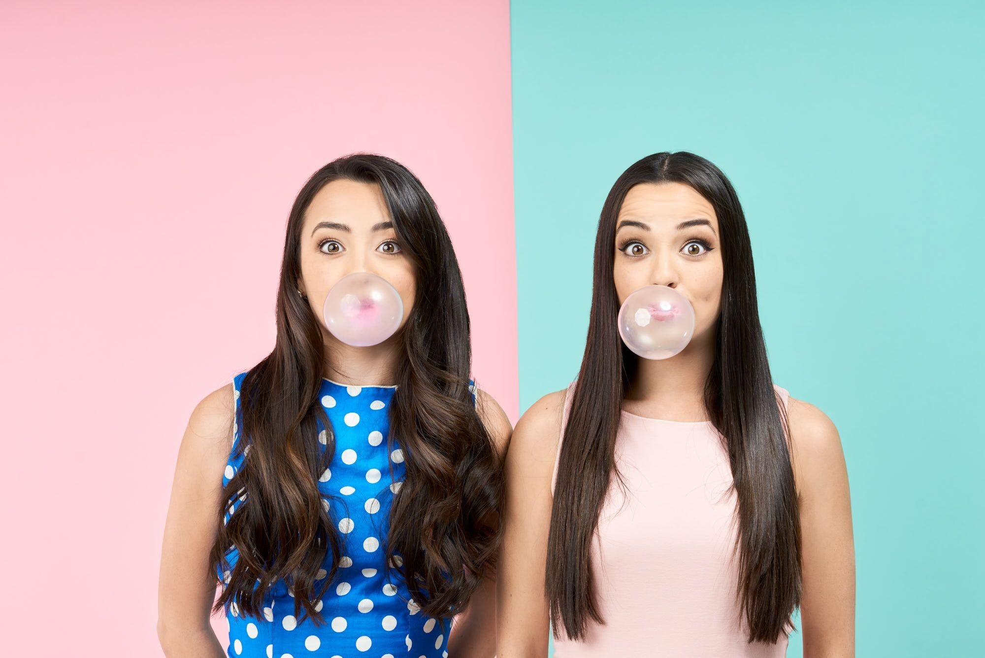 2000x1340 The Merrell Twins Veronica Merrell Vanessa Merrell Brunette Women Two Women Simple Background Dress Wallpaper:, Desktop