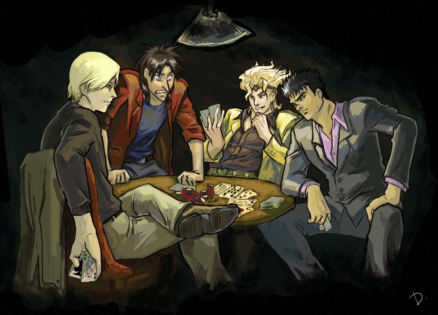 1420x1020 all male berserk crossover dio brando guts itou kaiji johan, Desktop