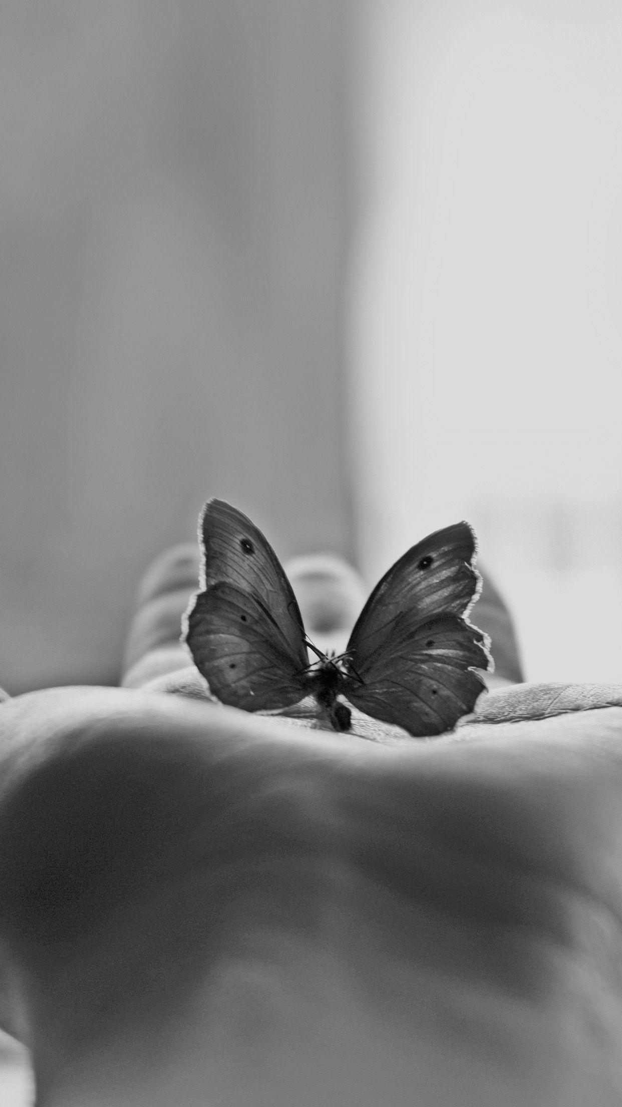 1250x2210 Butterfly In My Hand Infrared Grey Black And White Android, Phone