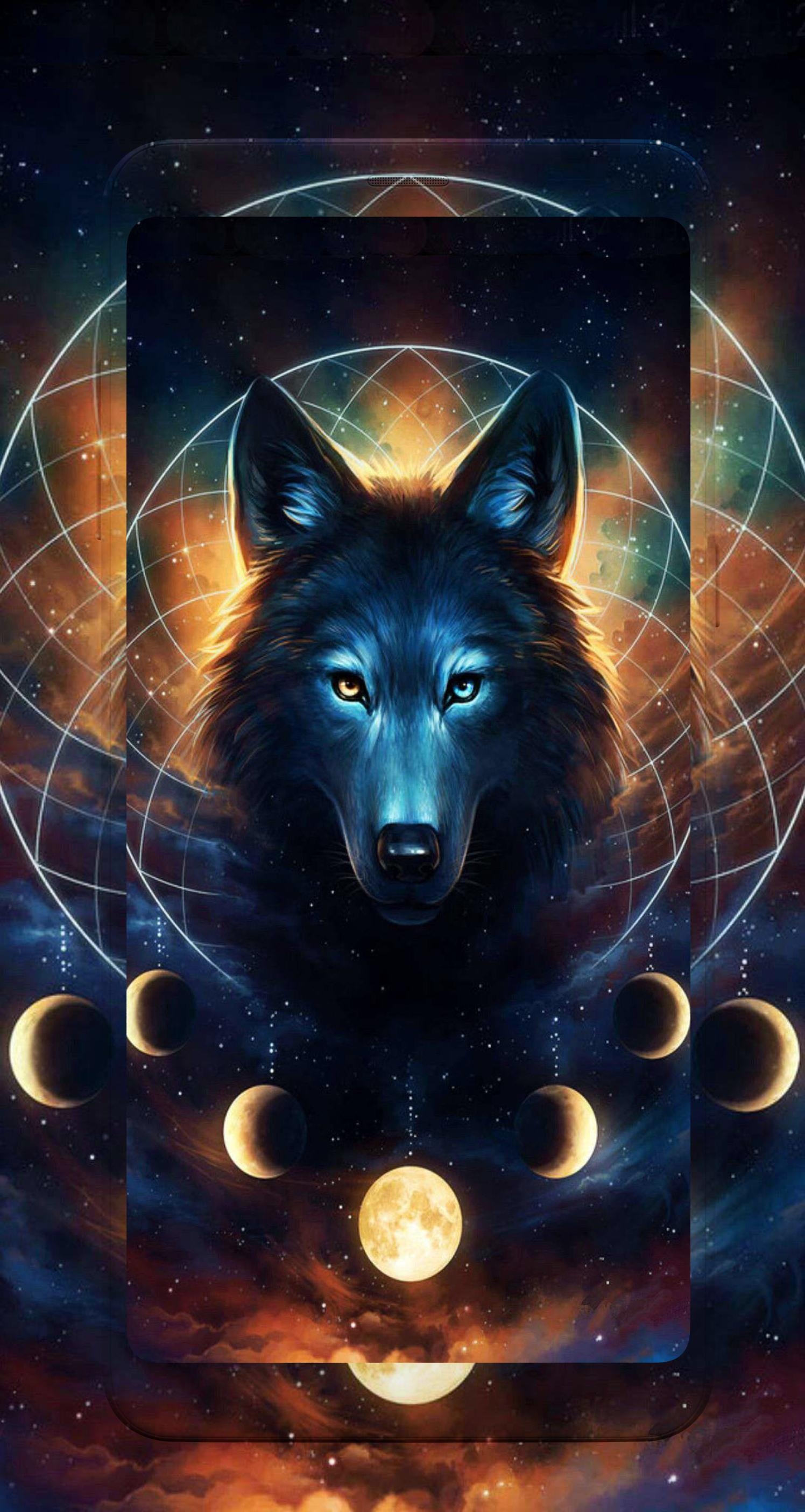 1500x2810 Cool Red And Blue Wolf Wallpaper HD New, Phone