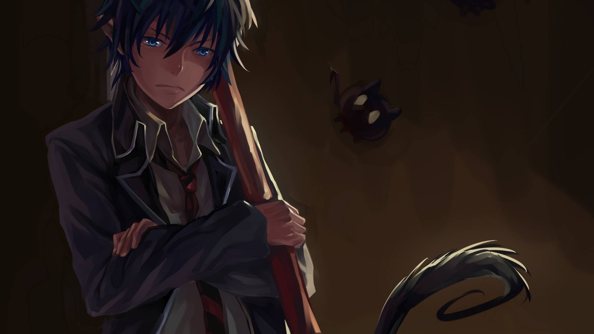 1920x1080  demon, art, okumura rin, ao no exorcist, guy, iamianliele, tail, Desktop