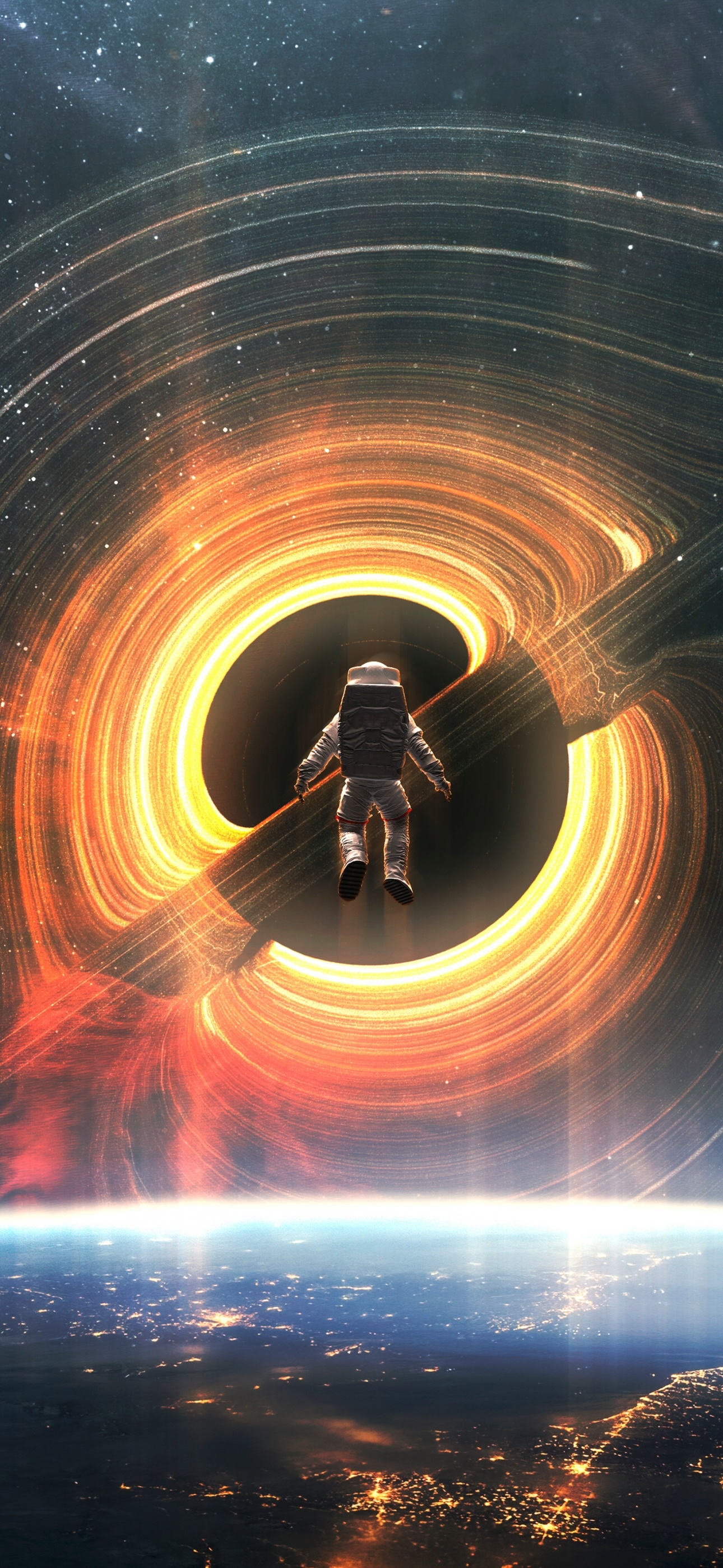 1290x2800 Refraction Wallpaper 4K, Black hole, Astronaut, Space, Phone