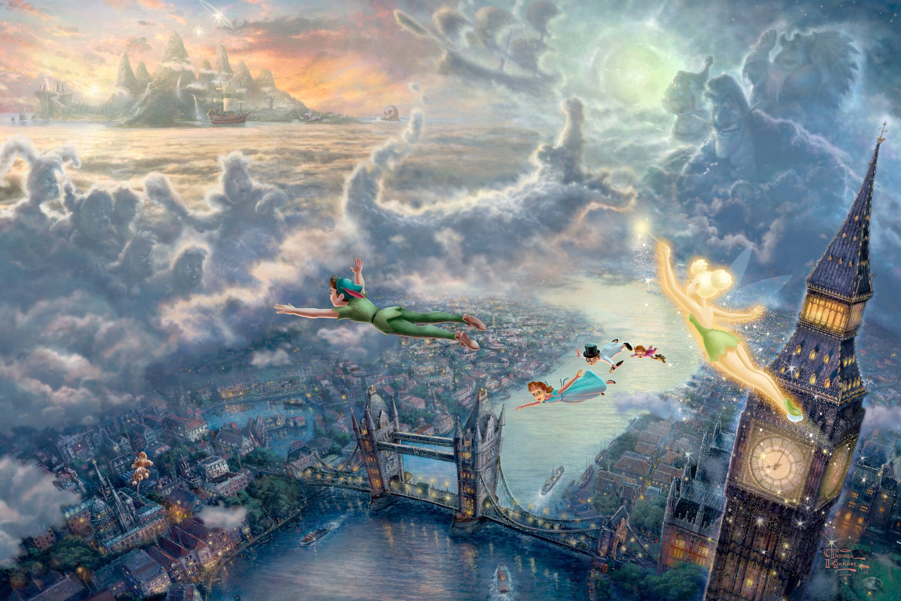 3000x2000 Thomas Kinkade Wallpaper, Tinkerbell and Peter Pan fly to, Desktop