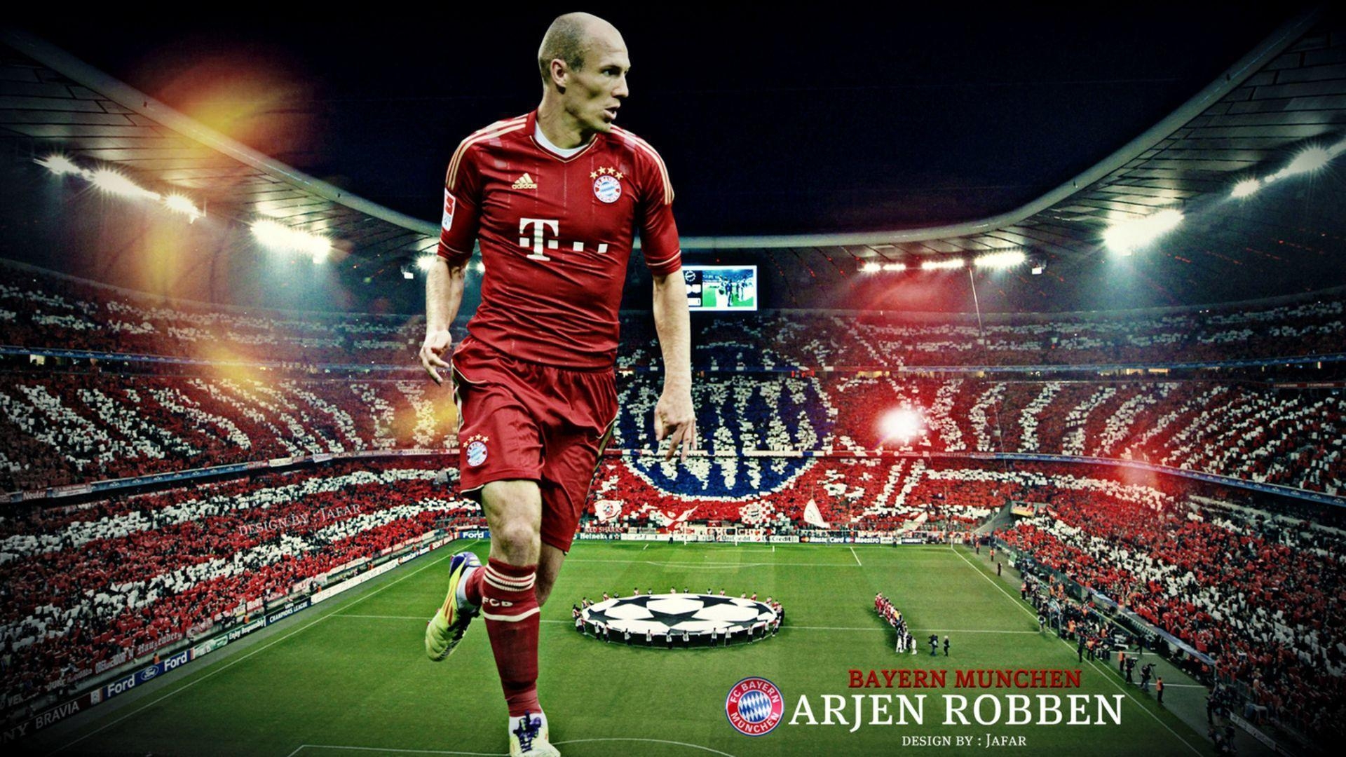 1920x1080 Bayern Arjen Robben on the background of the football field, Desktop