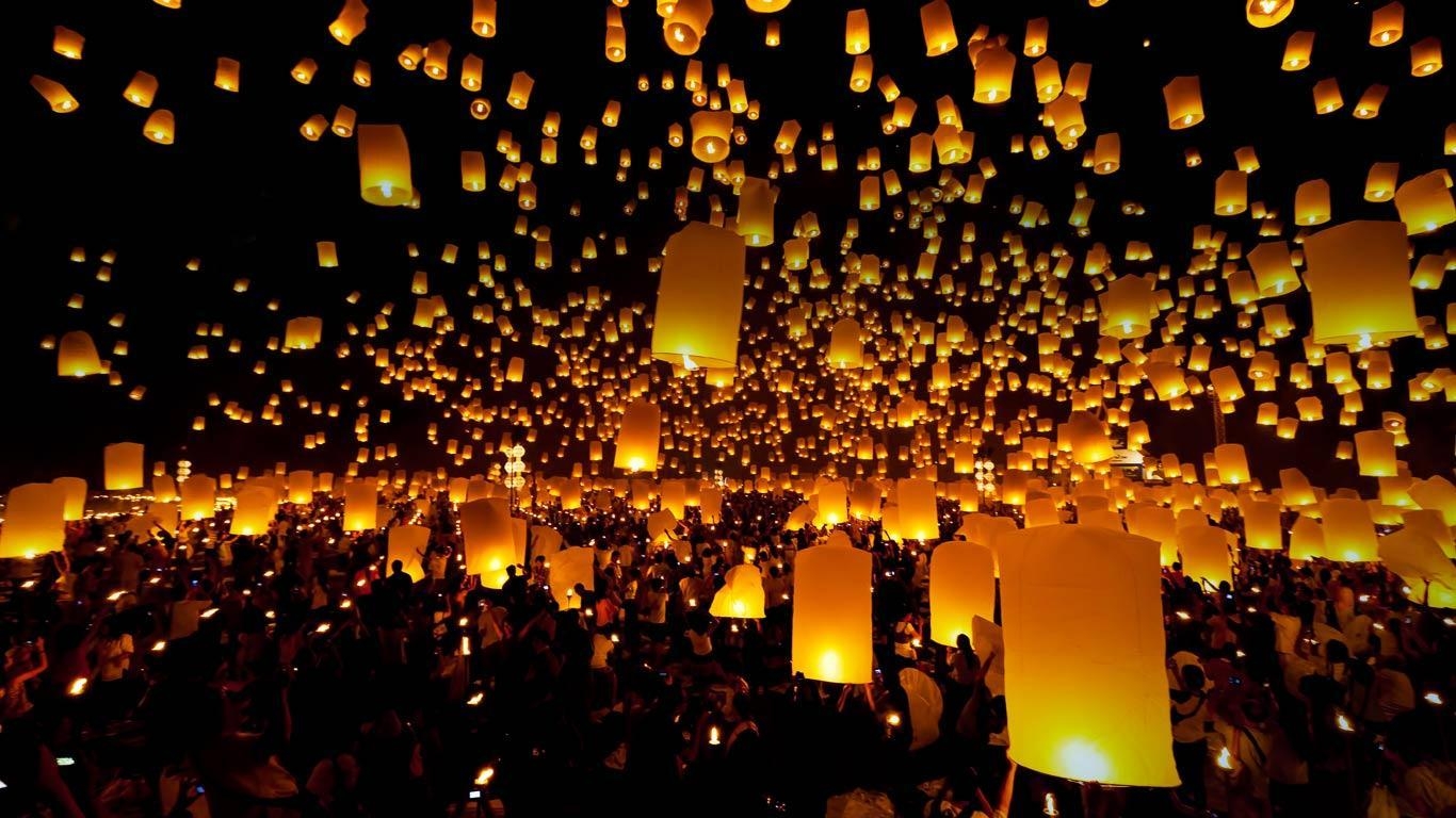 1370x770 Floating Lantern Festival Ceremony Thailand Wallpaper Free, Desktop