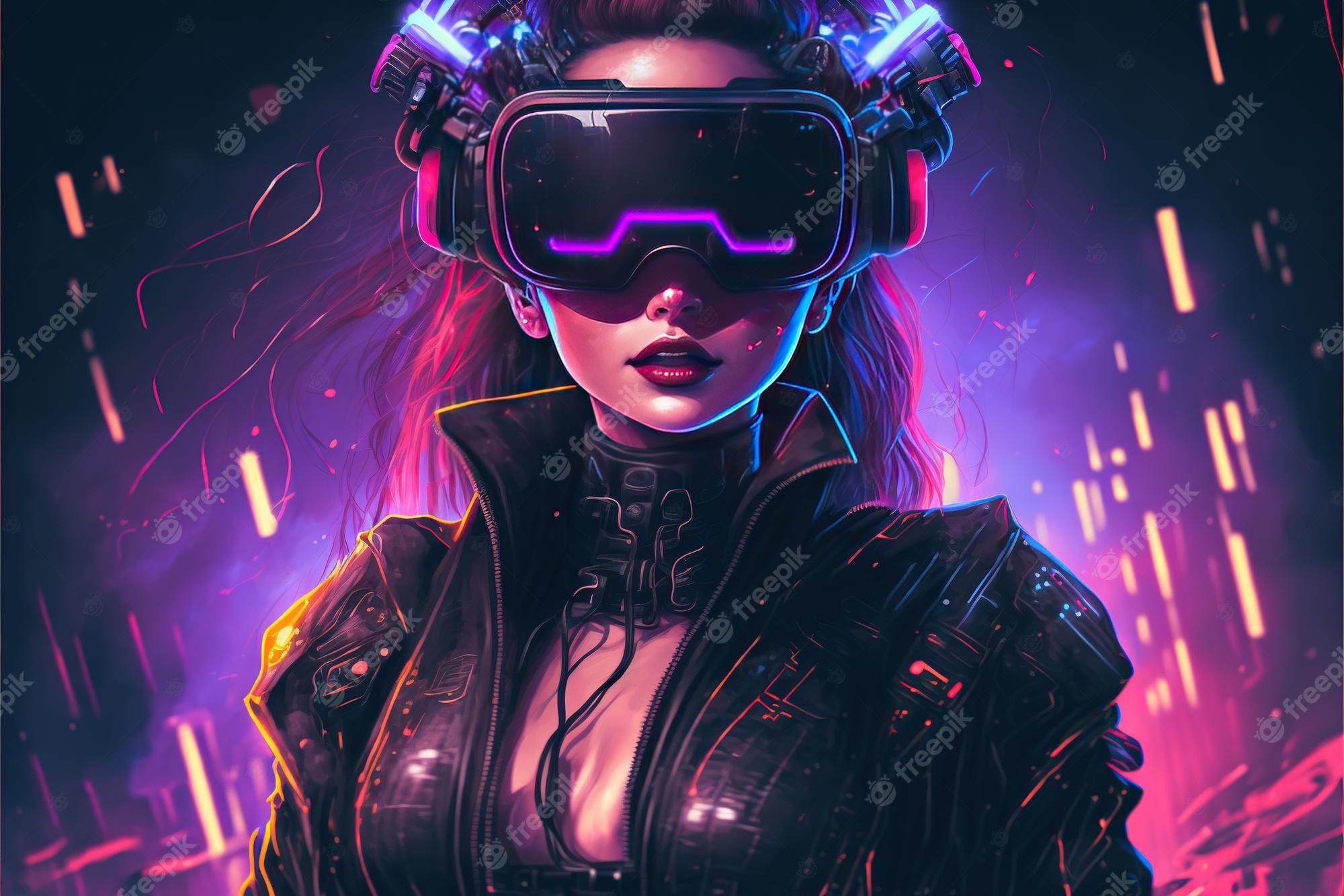 2000x1340 Premium Photo. Cyberpunk woman portrait with vr headset in high quality avatar wallpaper high resolution neon fururistic cyber implants technology universe light city technology addiction ai, Desktop