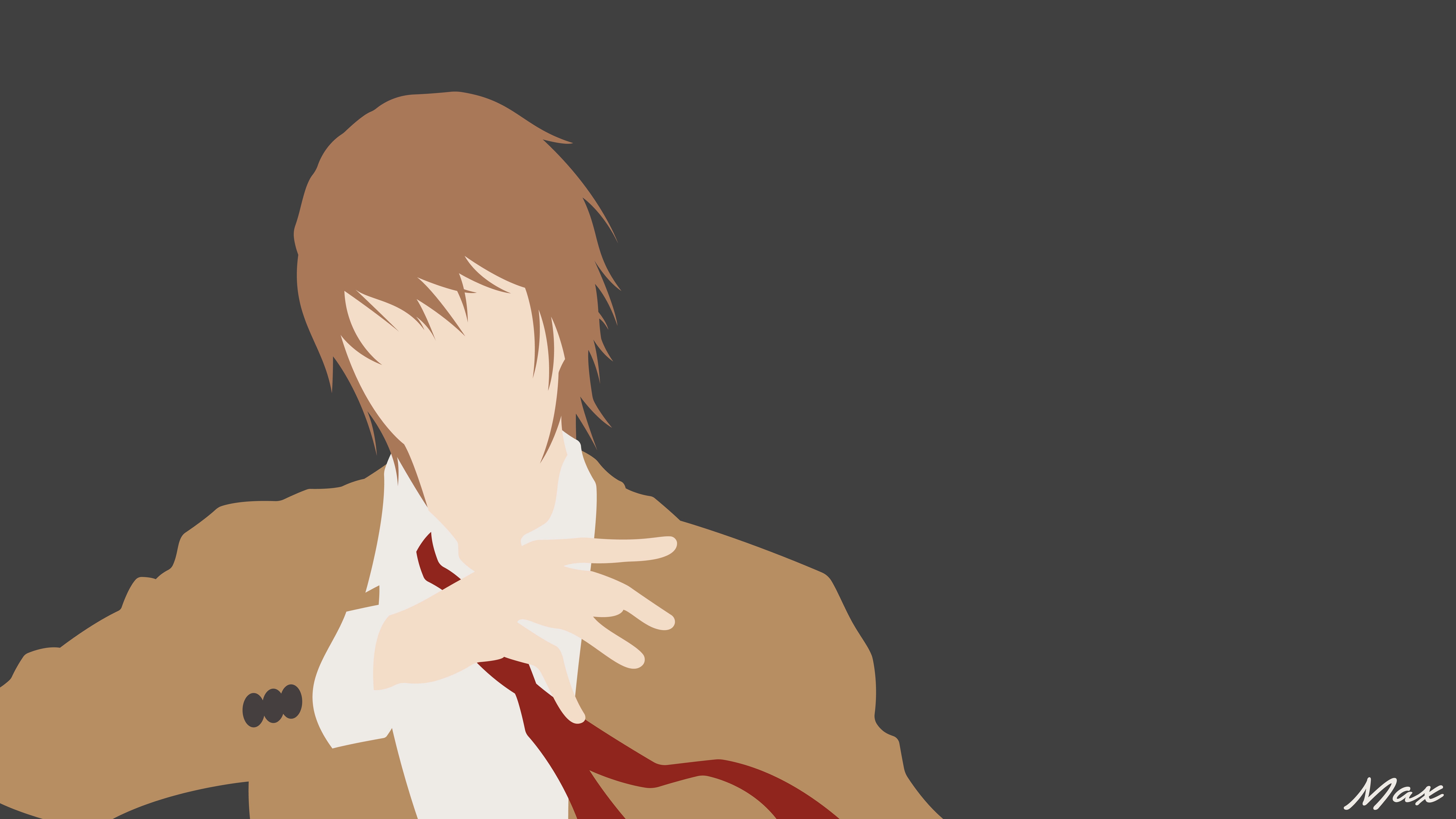 7680x4320 brown hair light yagami minimalist in school uniform with tie in ash background death note 4k 8k HD anime Wallpaper, Desktop