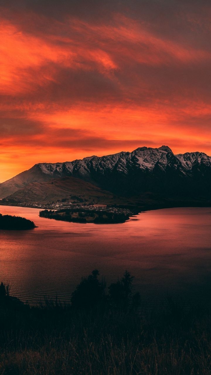 720x1280 Sunset, mountains, lake, Queenstown, New Zealand,, Phone