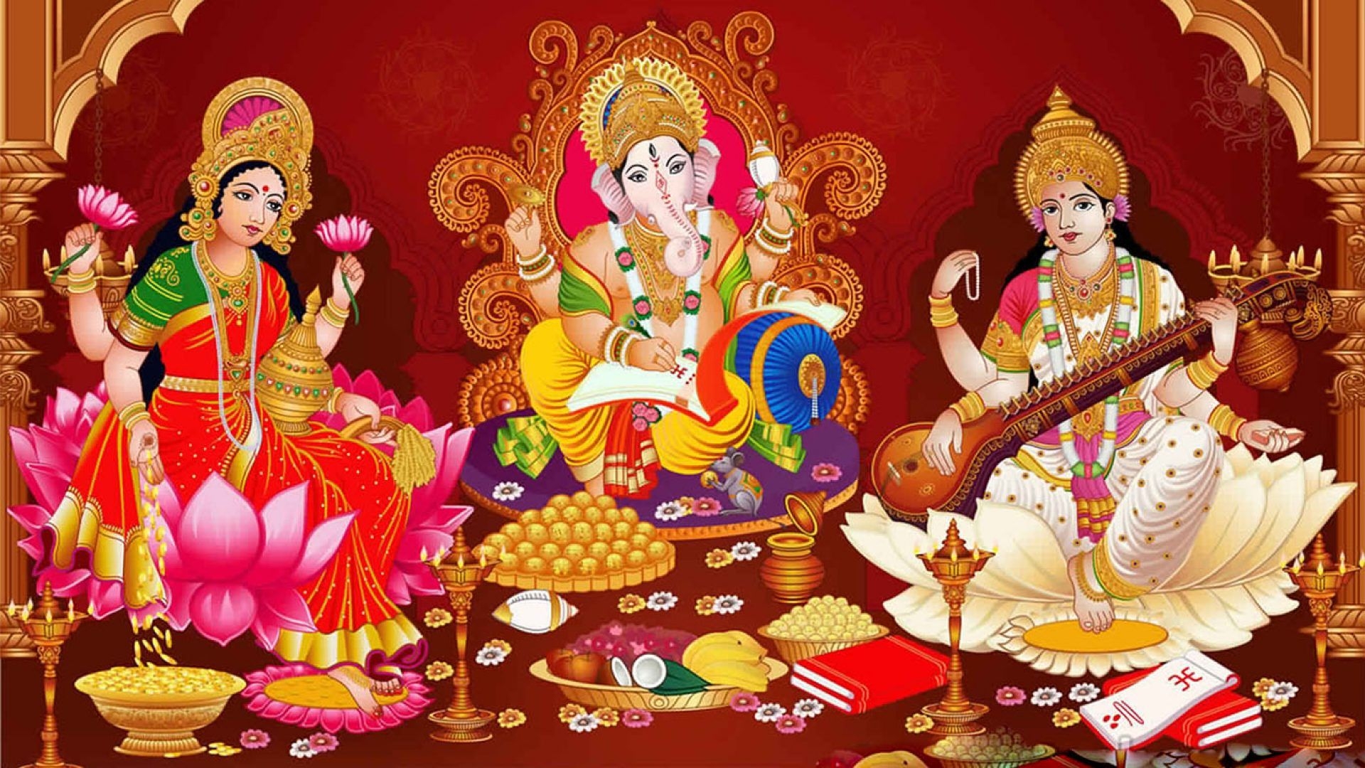 1920x1080 Laxmi Ganesh Saraswati Wallpaper For Mobile. Goddess Maa Lakshmi, Desktop