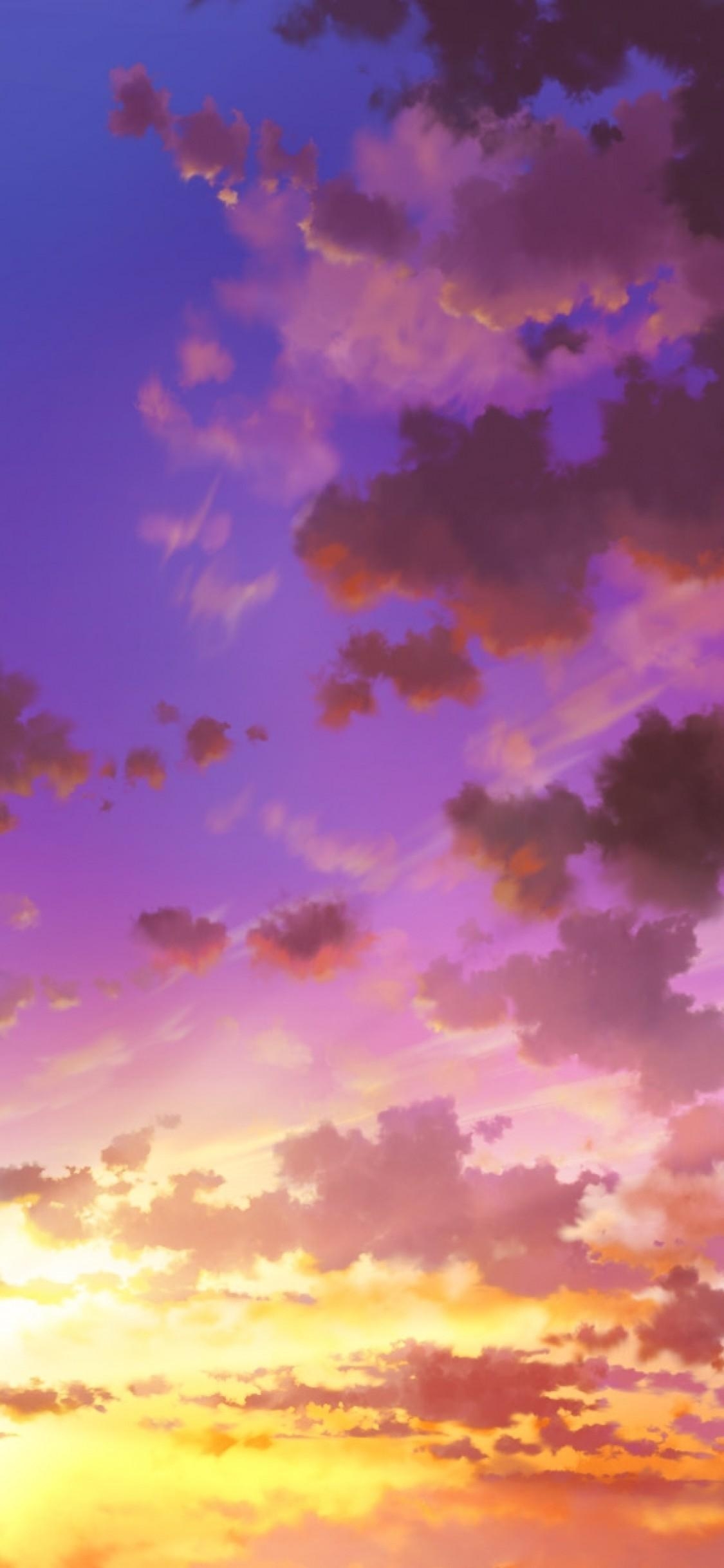 1130x2440 Download  Anime Sky, Sunset, Clouds Wallpaper for iPhone, Phone