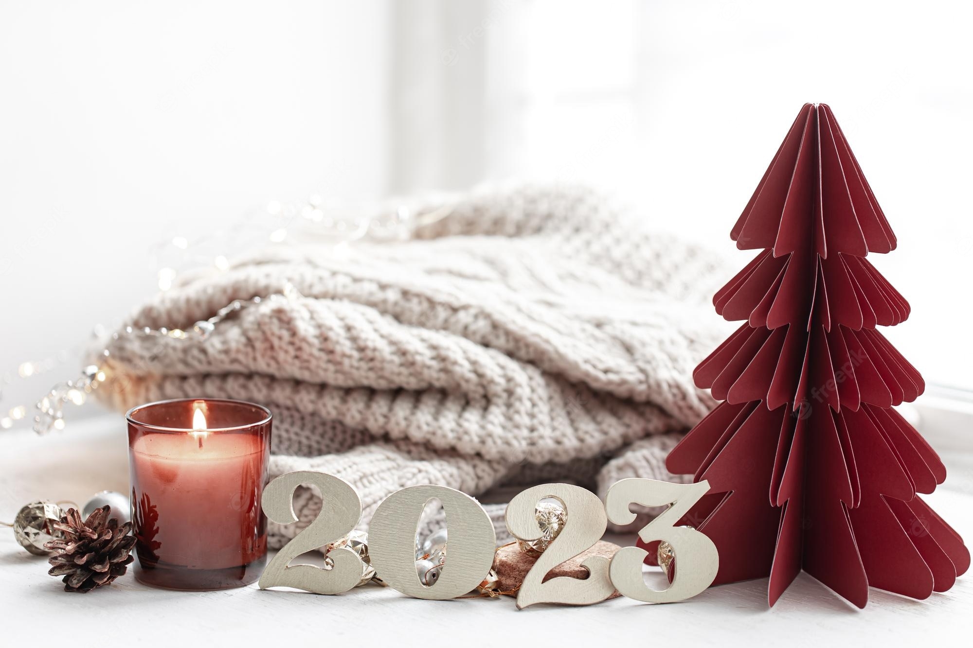 2000x1340 Free Photo. Christmas background with decorative numbers 2023 and cozy details, Desktop