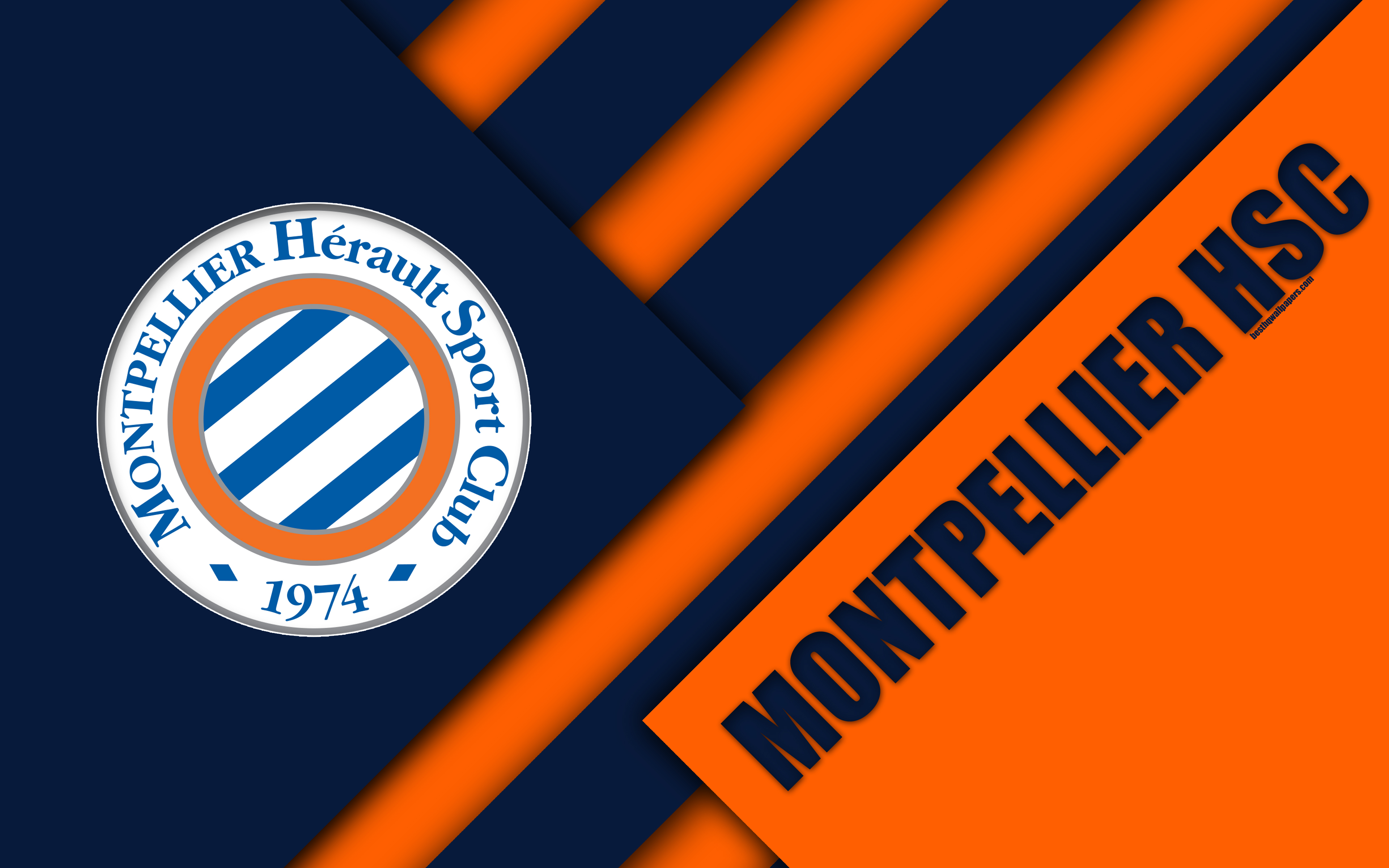 3840x2400 Download wallpaper Montpellier HSC, 4k, material design, logo, Desktop