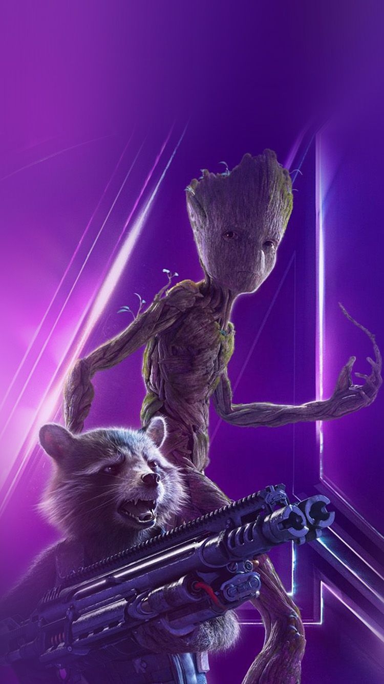 750x1340 groot rocket marvel hero film avengers art, Phone