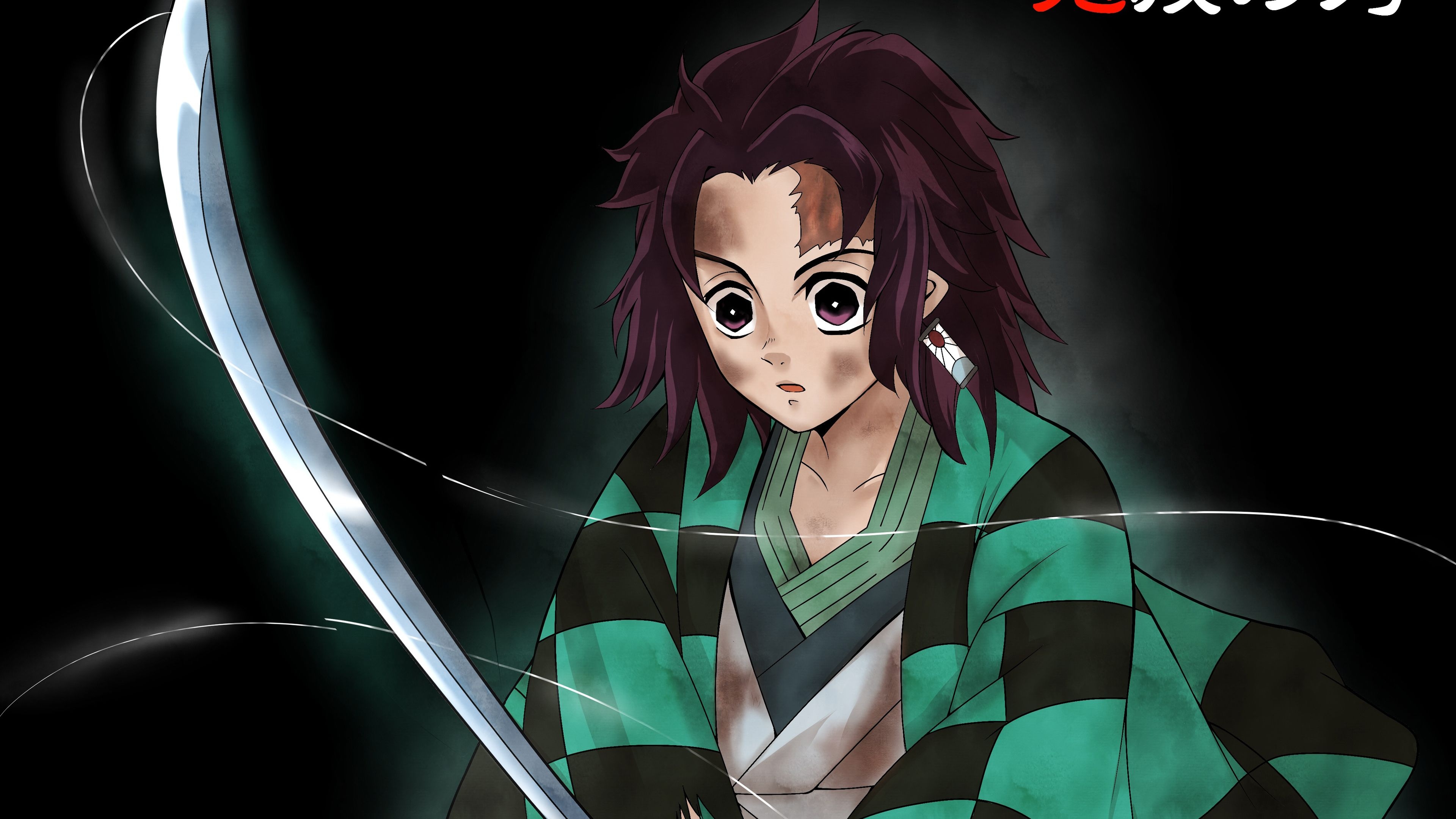 3840x2160 Demon Slayer Tanjiro Kamado With Sword With Background Of Black 4K HD Anime Wallpaper, Desktop