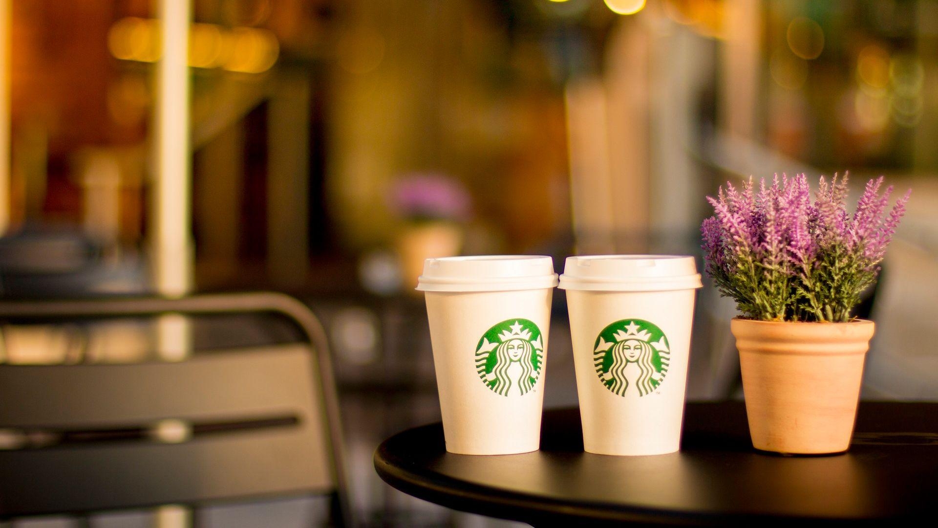 1920x1080 Starbucks Picture in HD with Two Cups on Table. HD Wallpaper, Desktop