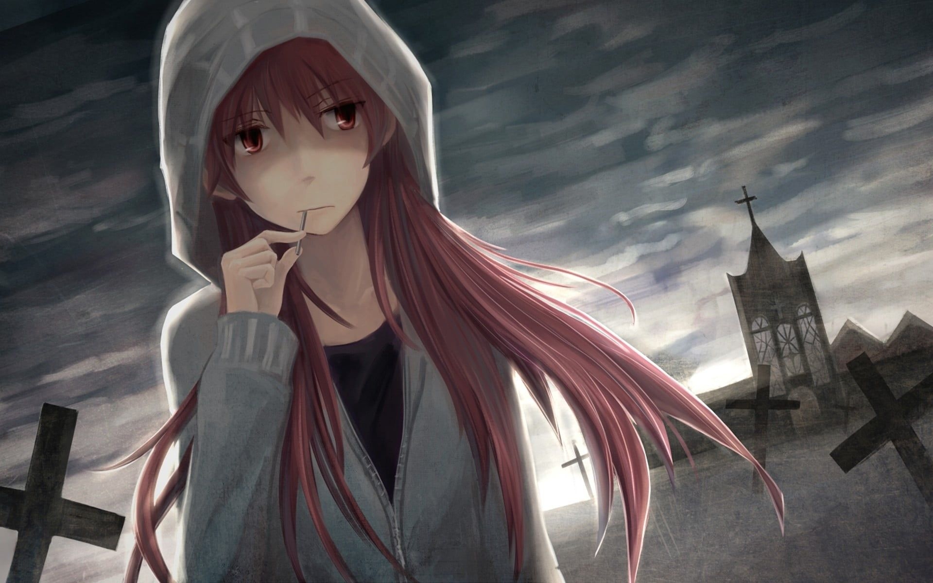 1920x1200 Female anime character wearing hooded jacket HD wallpaper, Desktop