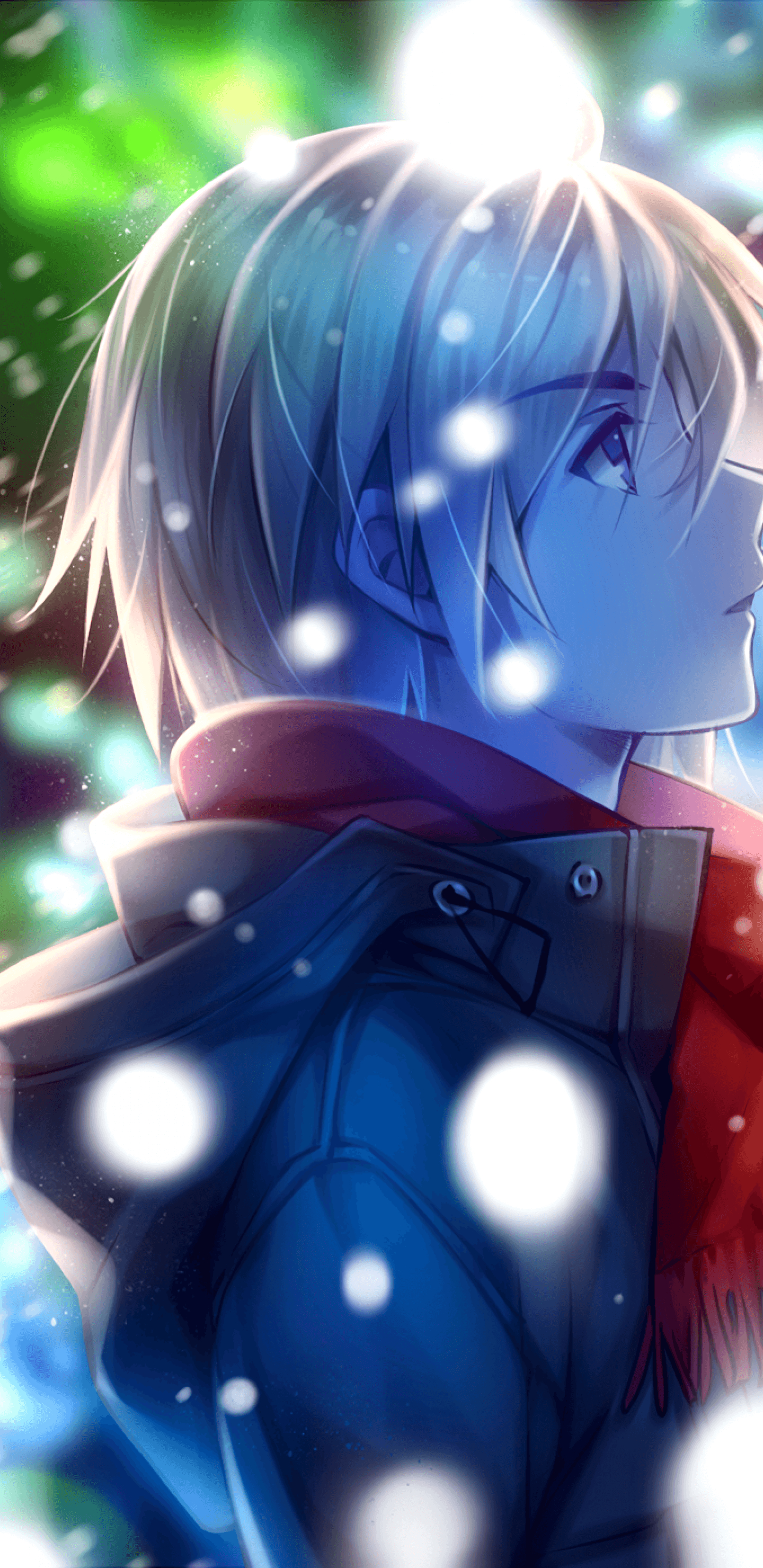 1440x2960 Download  Anime Boy, Profile View, Red Scarf, Winter, Phone