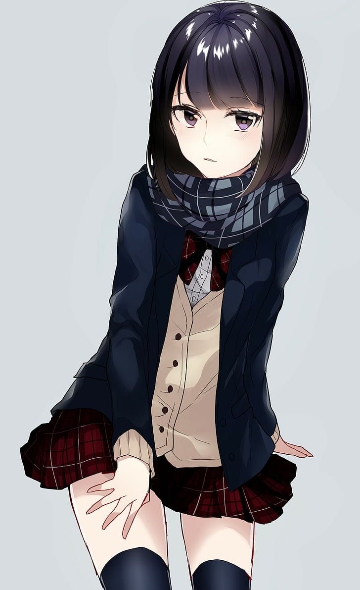 730x1200 HD wallpaper: anime, anime girls, sweater, short hair. Wallpaper, Phone