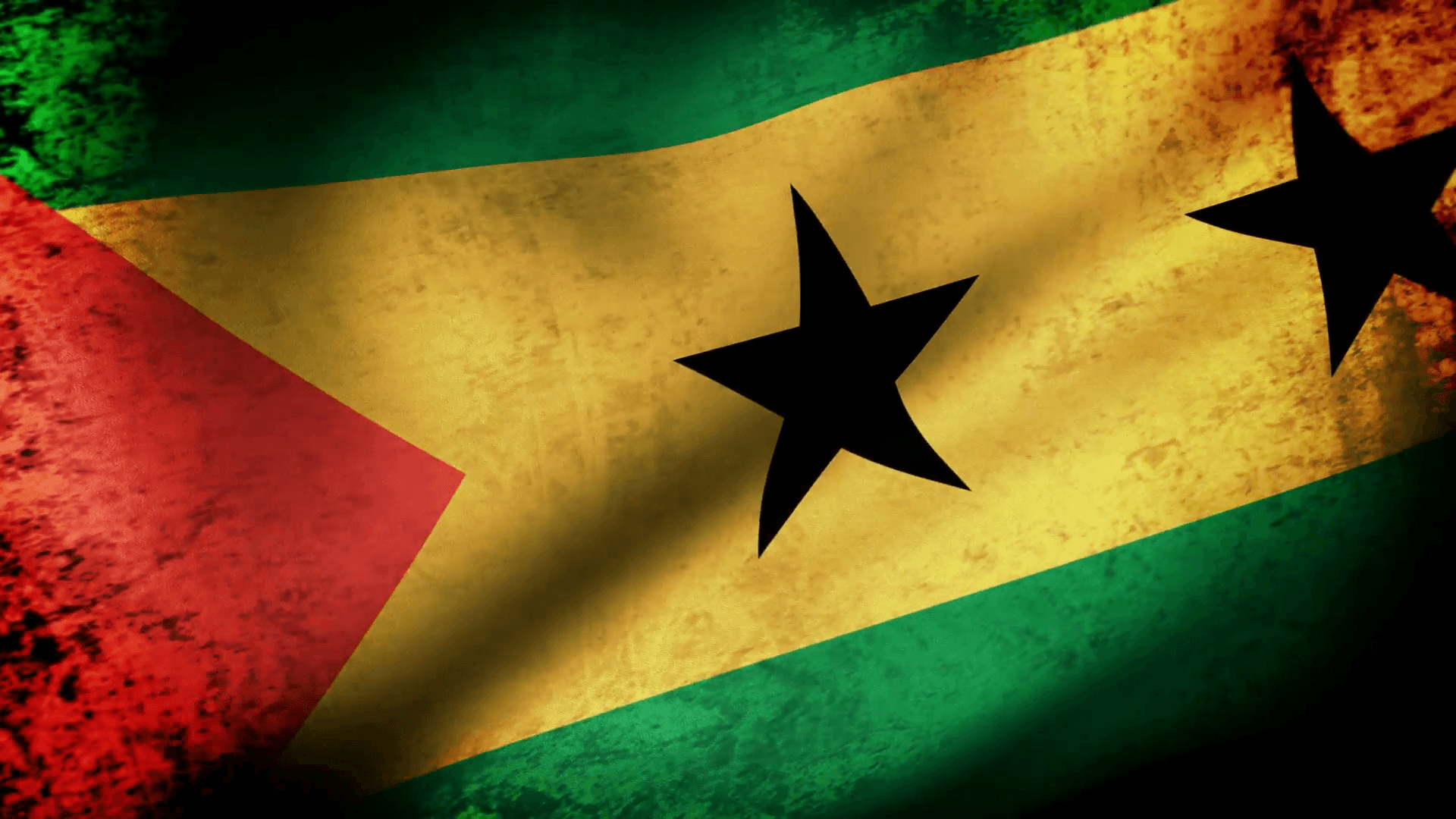 1920x1080 Sao Tome & Principe Flag Waving, grunge look Motion Background, Desktop