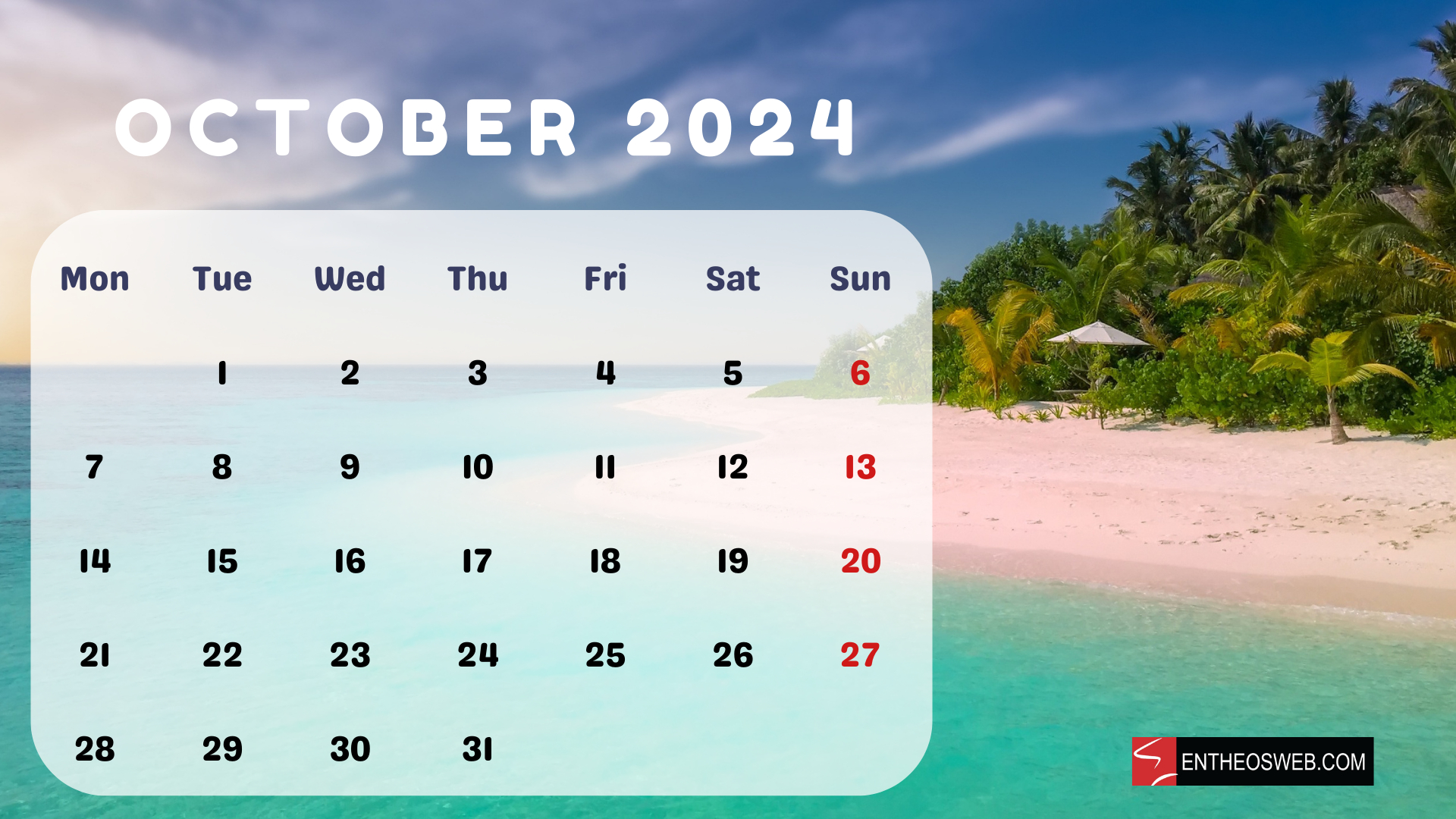 1920x1080 Beaches 2024 Calendar, Desktop