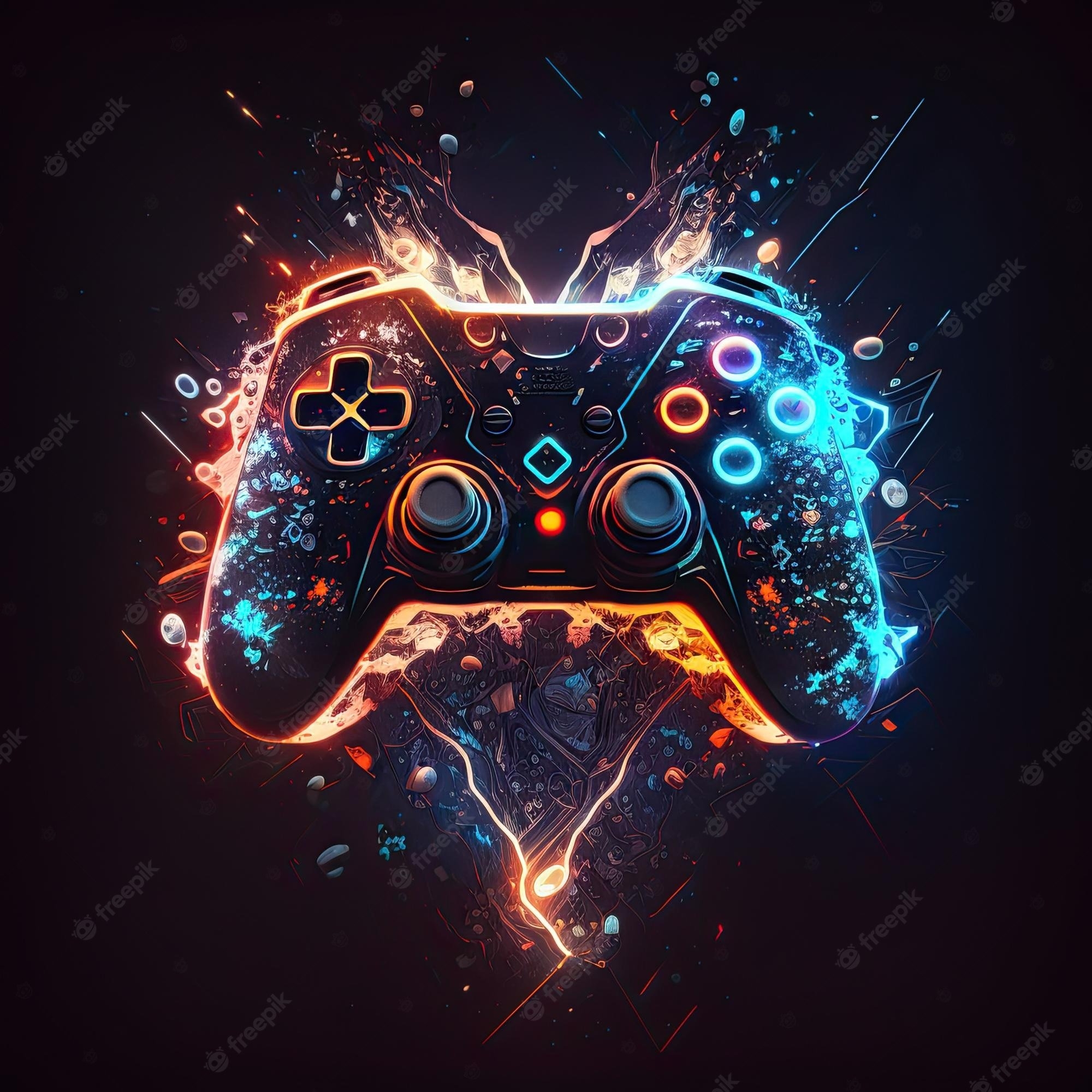 2000x2000 Premium Photo. Abstract neon light game controller artwork design digital art wallpaper glowing space background, Phone