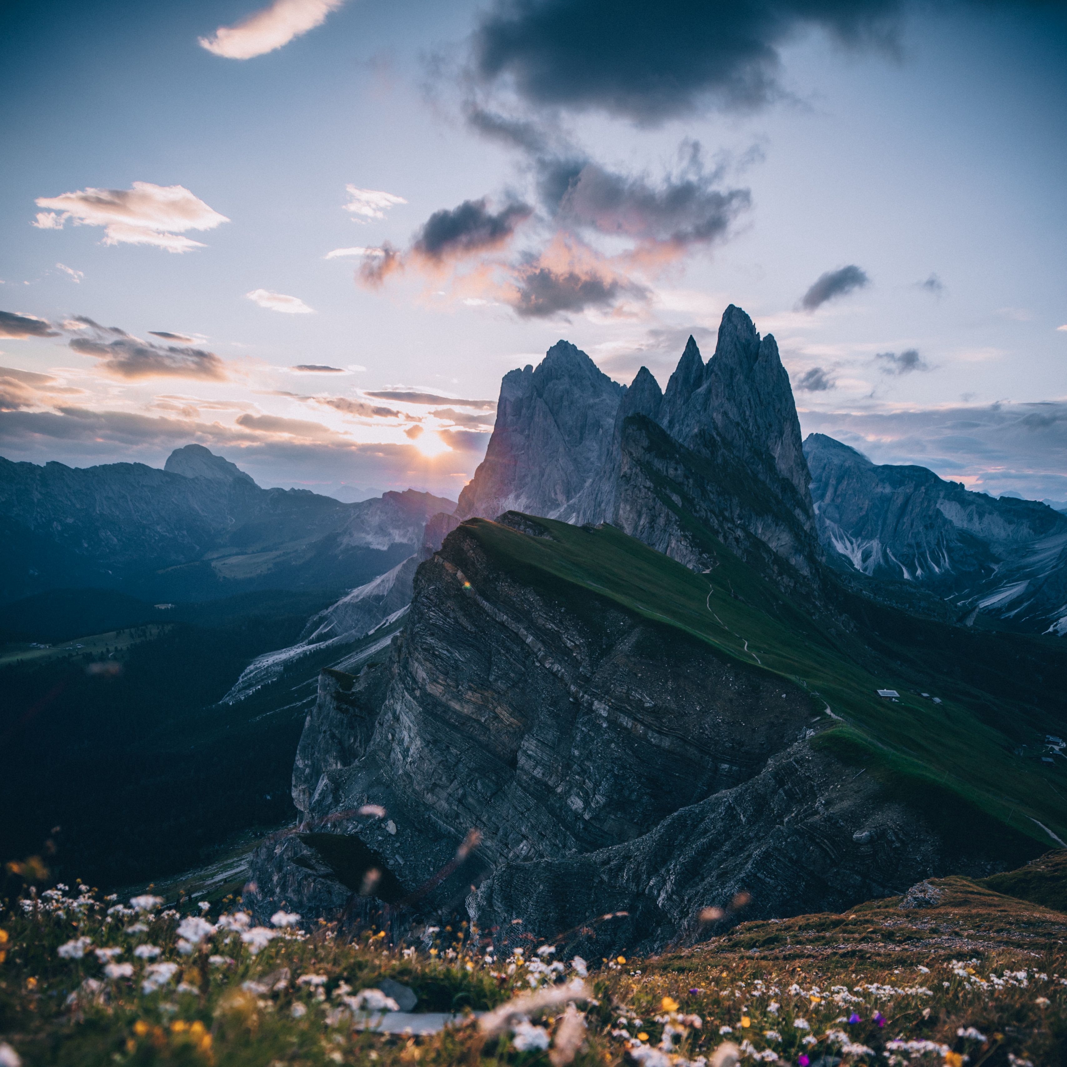 3420x3420 Download wallpaper  mountains, alps, peaks, lawn, sky, landscape ipad pro 12.9 retina for parallax HD background, Phone