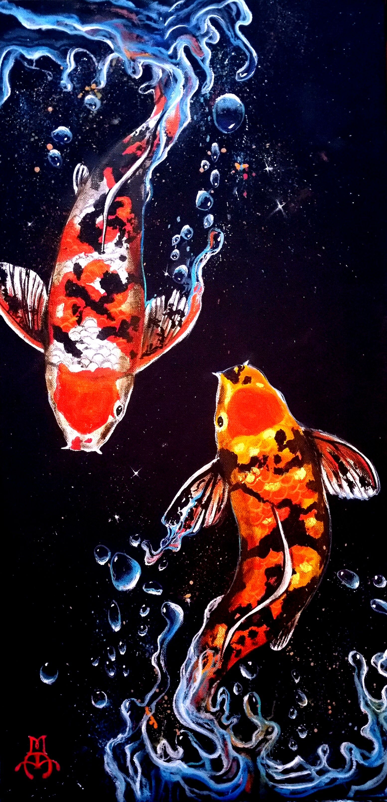 1560x3220 Marco Antonio Aguilar created Spiritual Destiny (Koi) using Chroma's Jo Sonja Artists' Colours. Koi art, Koi painting, Fish art, Phone