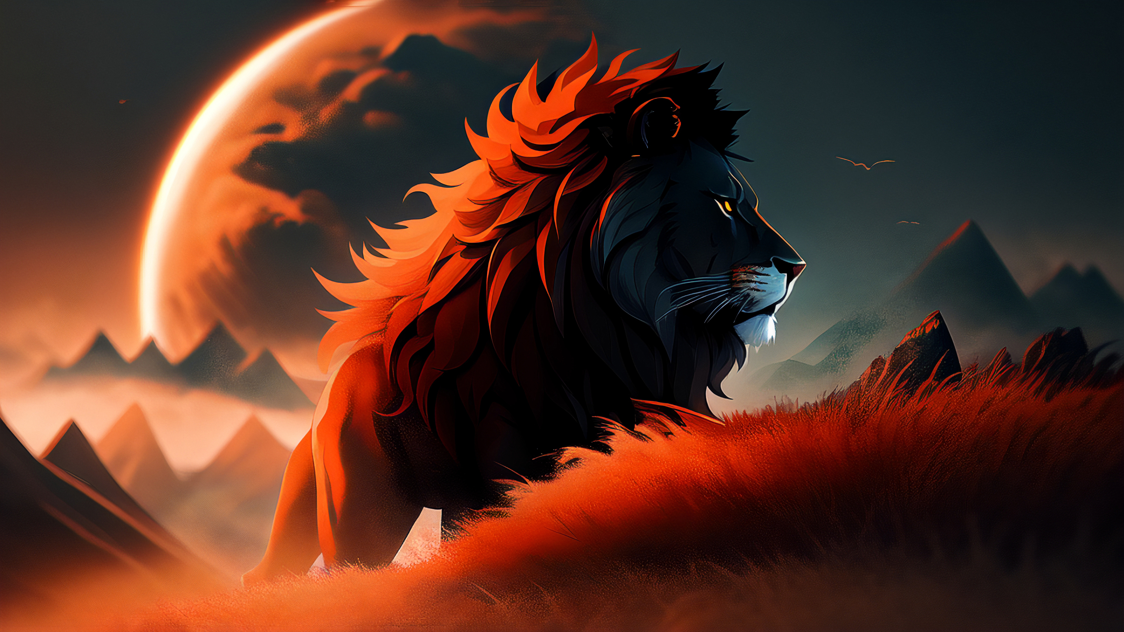 3840x2160 Wallpaper, Stable Diffusion, 4k, ai art, lion, digital art, illustration, animals, Desktop